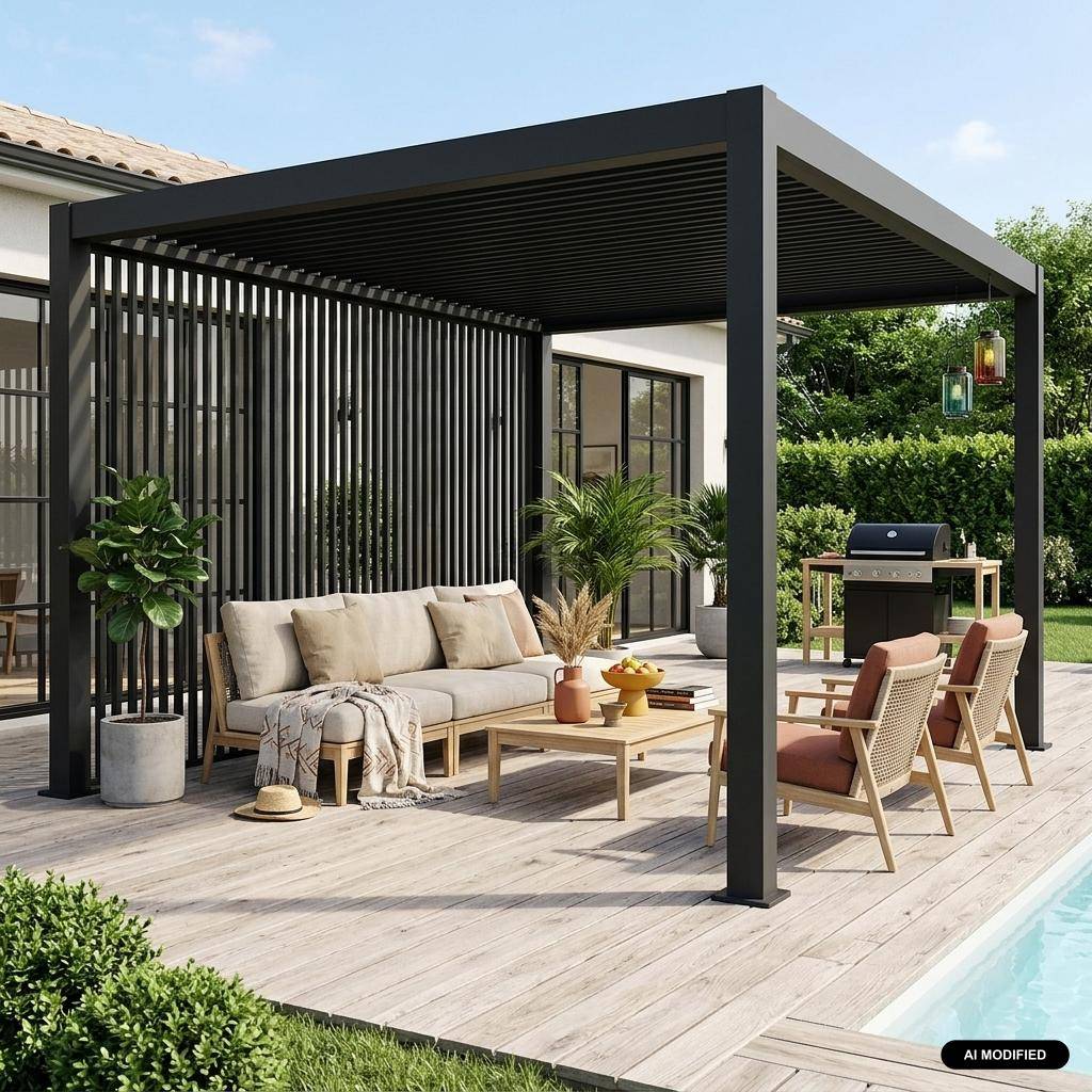 Lot de 3 persiennes verticales anthracite 130cm pour pergola bioclimatique aluminium 4x3m Triomphe Photo1