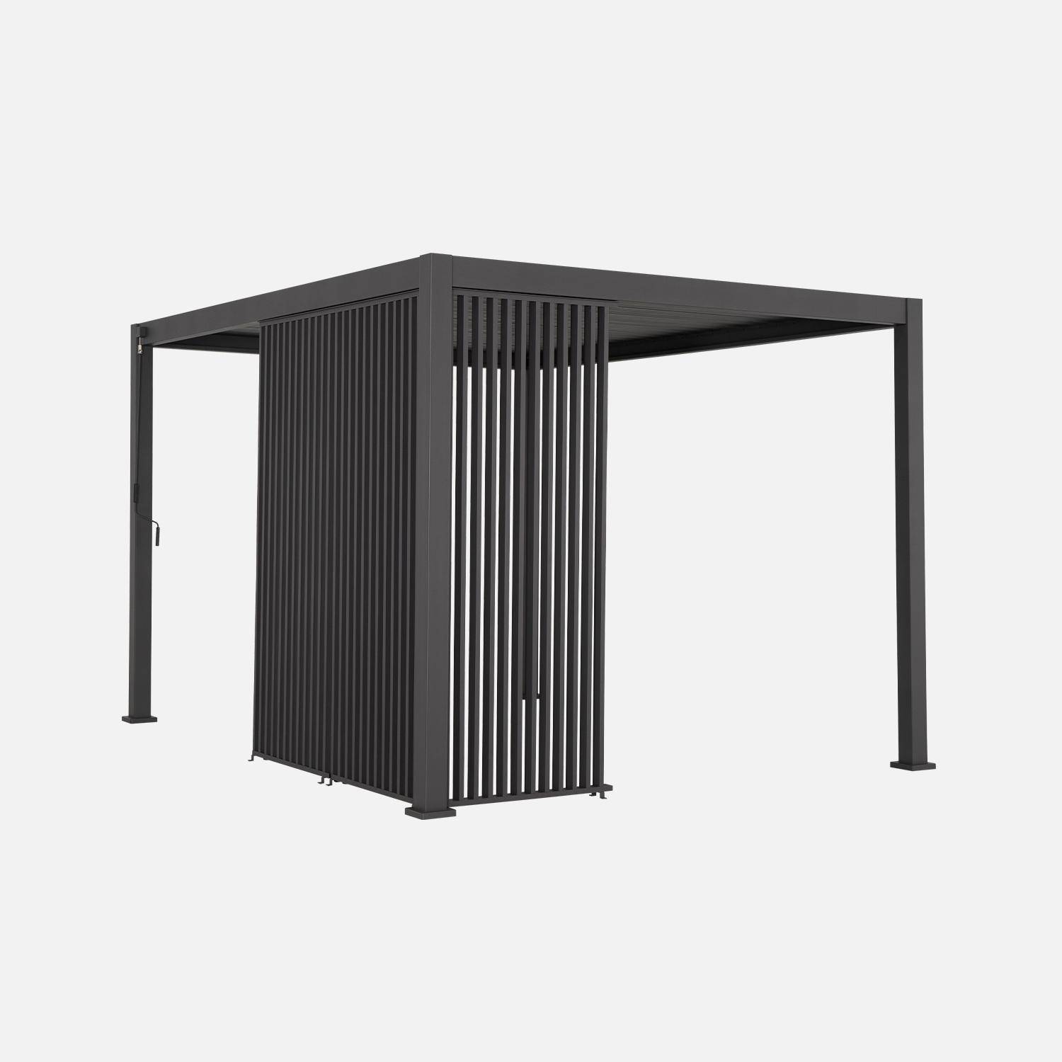 Pergola bioclimatique aluminium 4x3m anthracite + persiennes verticales 100cm et 130cm Triomphe Photo1