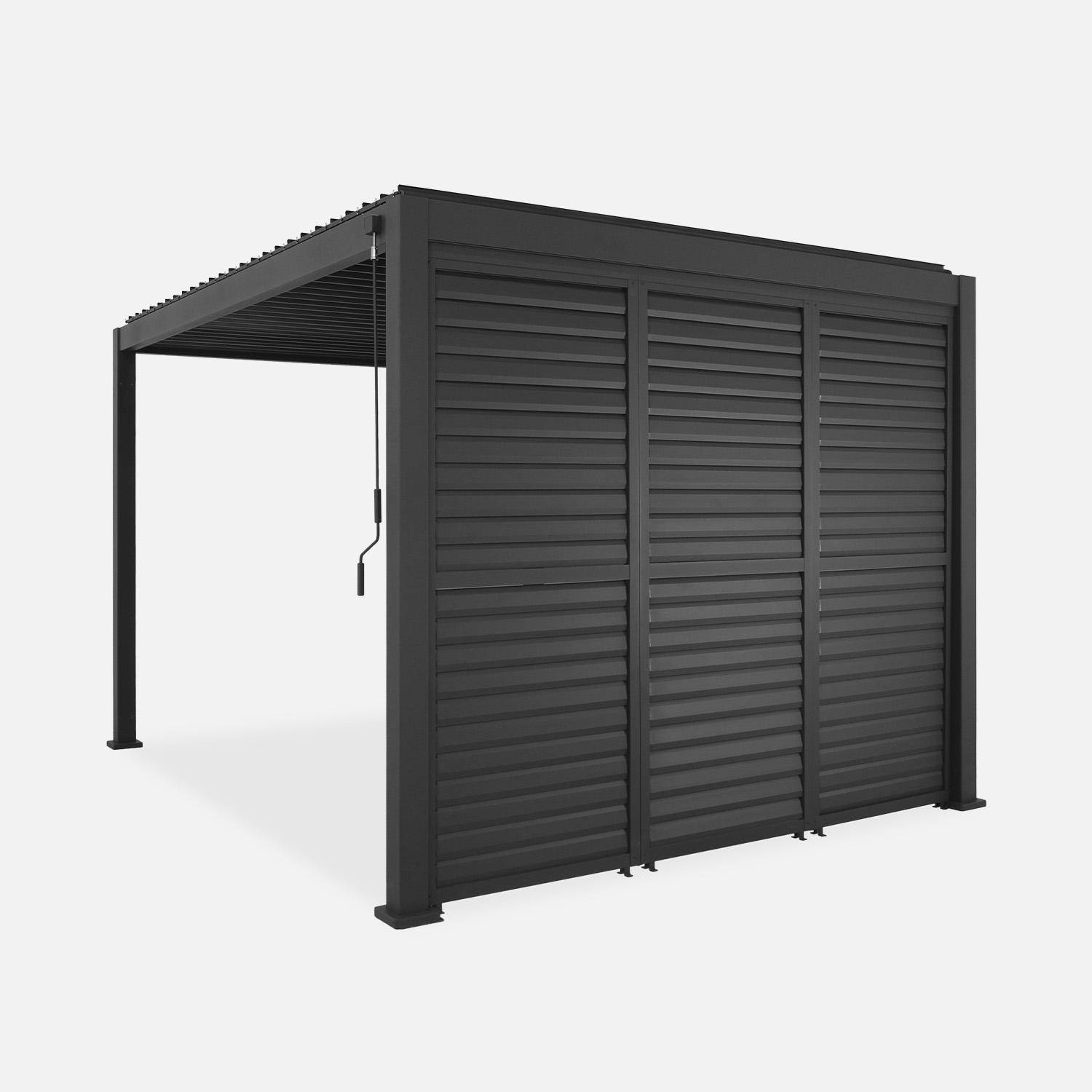 Pergola bioclimatique aluminium 4x3m anthracite + 3 persiennes 100cm lames orientables Triomphe,sweeek,Photo1