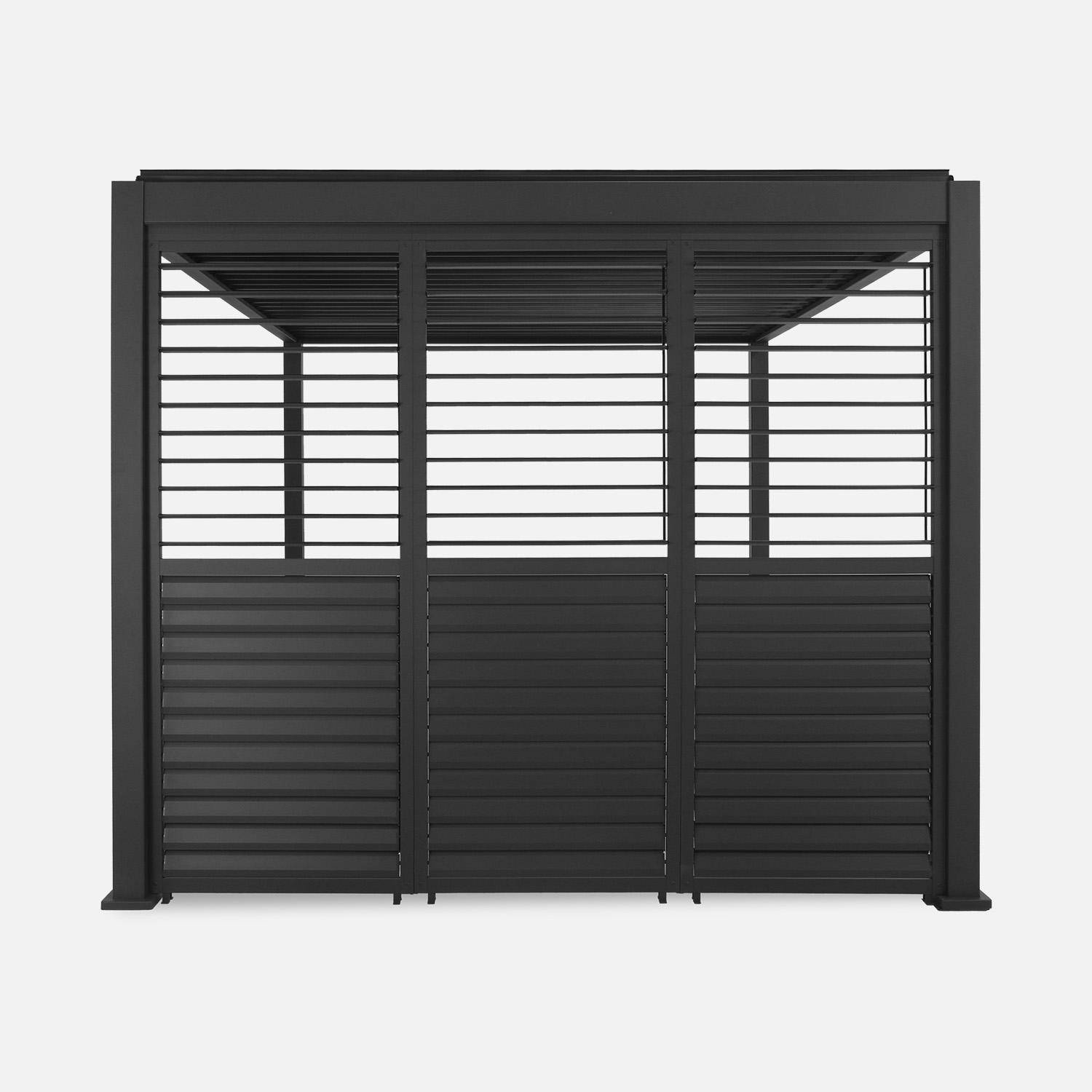 Pergola bioclimatique aluminium 4x3m anthracite + 3 persiennes 100cm lames orientables Triomphe Photo2