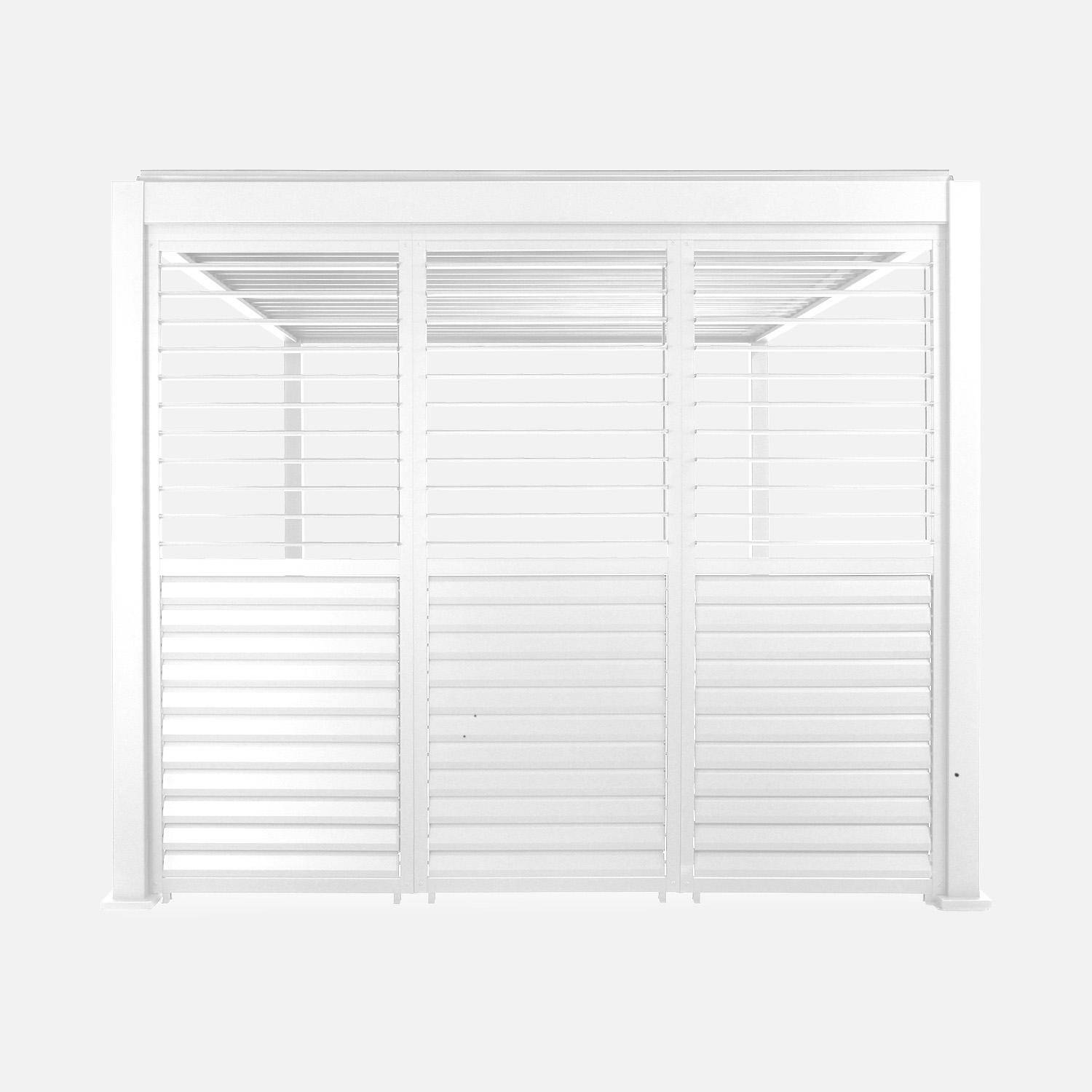 Pergola bioclimatique aluminium 4x3m blanc + 3 persiennes 100cm lames orientables Triomphe,sweeek,Photo2