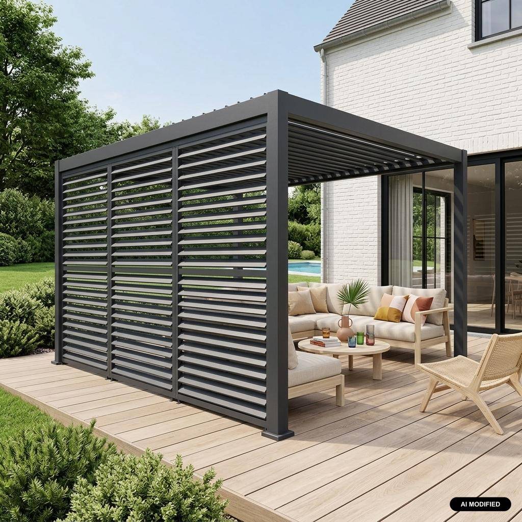 Pergola mit Lamellendach Triomphe 3x4m + 3 Lamellenwände 130cm anthrazit Photo1