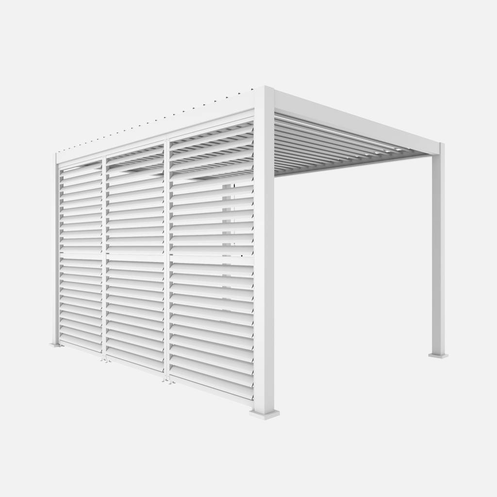 Pérgola bioclimática de alumínio 4x3m + 3 persianas 130cm com lâminas orientáveis Triomphe, Branco