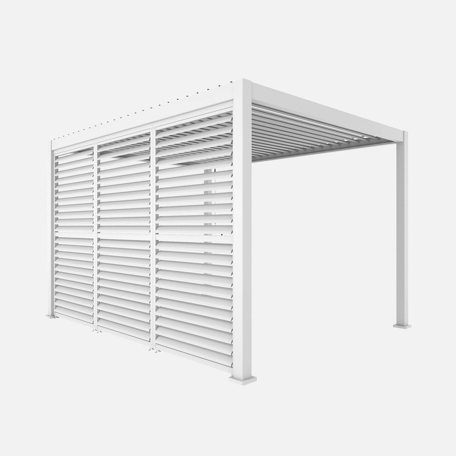 Pérgola bioclimática de alumínio 4x3m + 3 persianas 130cm com lâminas orientáveis Triomphe Branco - 123x1.5x236.5 cm,sweeek,Photo1