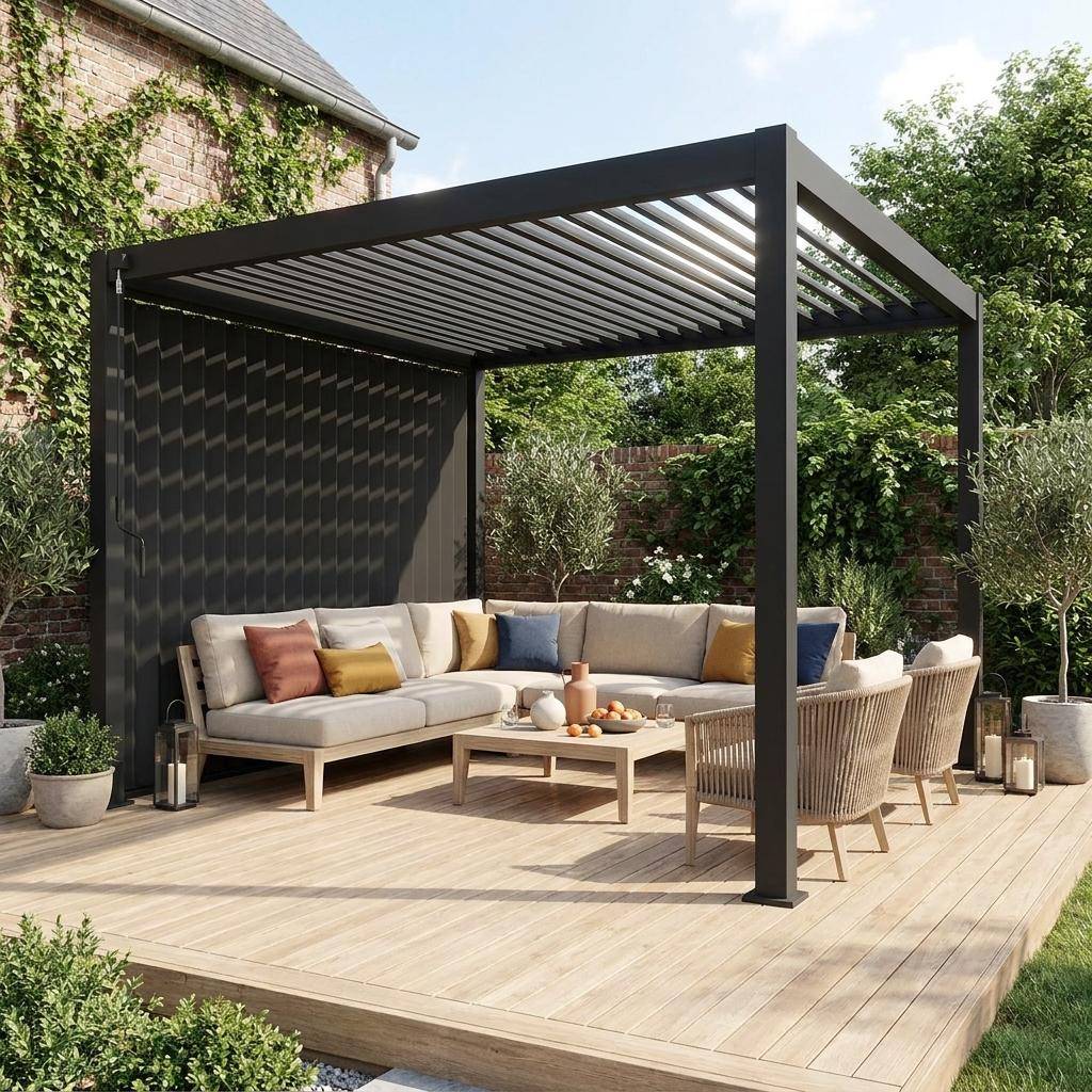 Triomphe 4x3m + Panneau vertical à lames orientables 3m