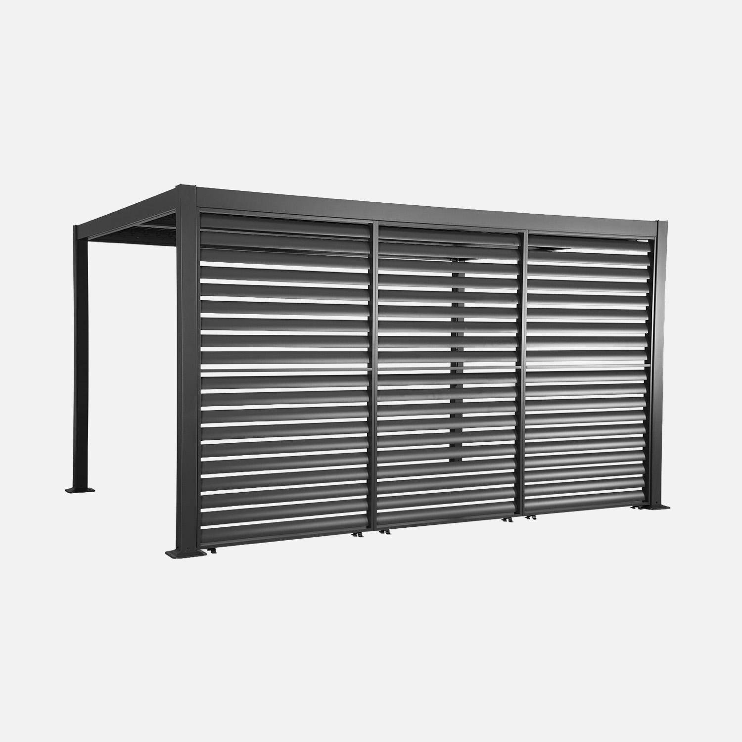 Pergola bioclimatica in alluminio e acciaio 4x3m + 3 persiane 130cm Palace Antracite - 392x292x231 cm,sweeek,Photo1
