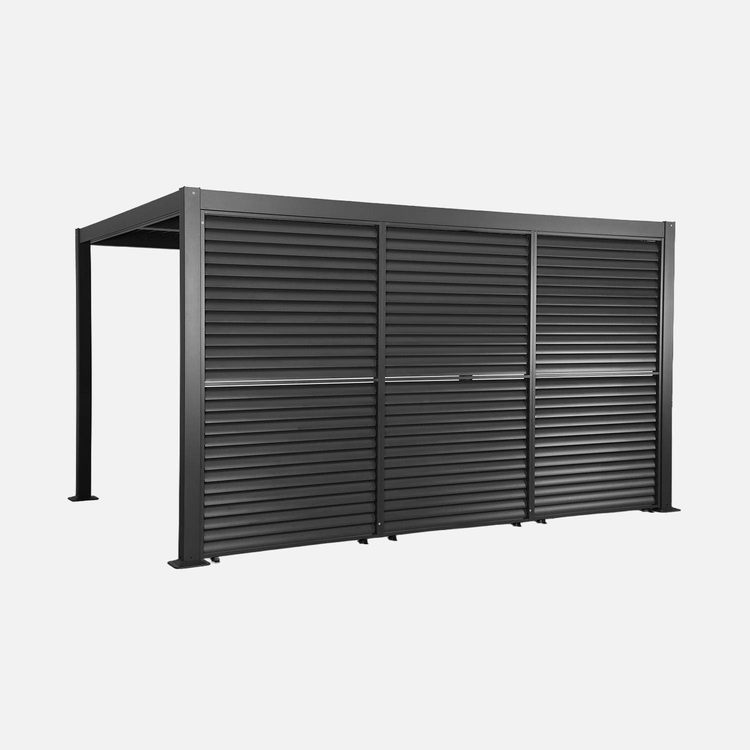 Pergola bioclimatica in alluminio e acciaio 4x3m + 3 persiane 130cm con lamelle orientabili Palace Antracite - 392x292x232 cm,sweeek,Photo1