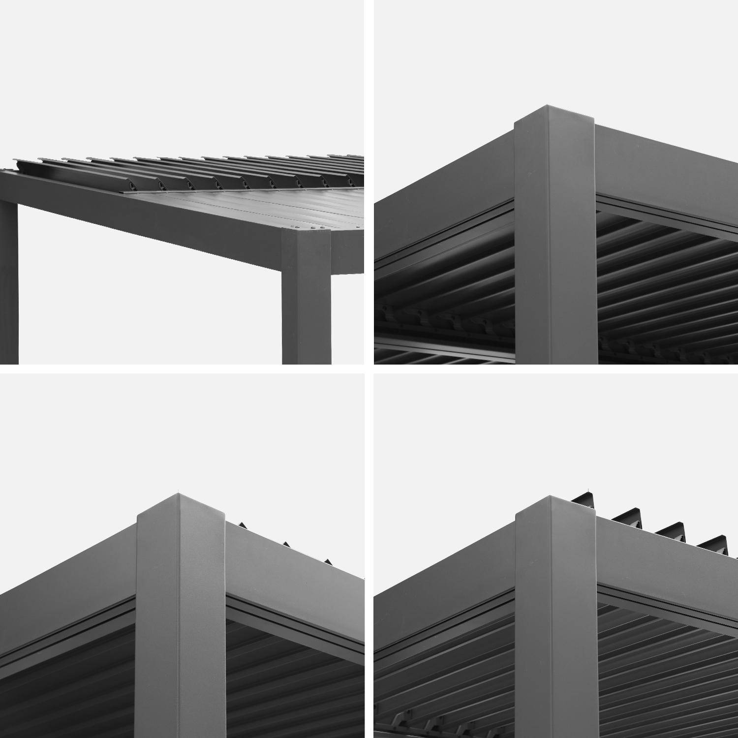 Pergola met lamellendak 4x3m staal en aluminium met verstelbare lamellen en 3 verstelbare lamellenwanden 130cm antraciet - Palace,sweeek,Photo4