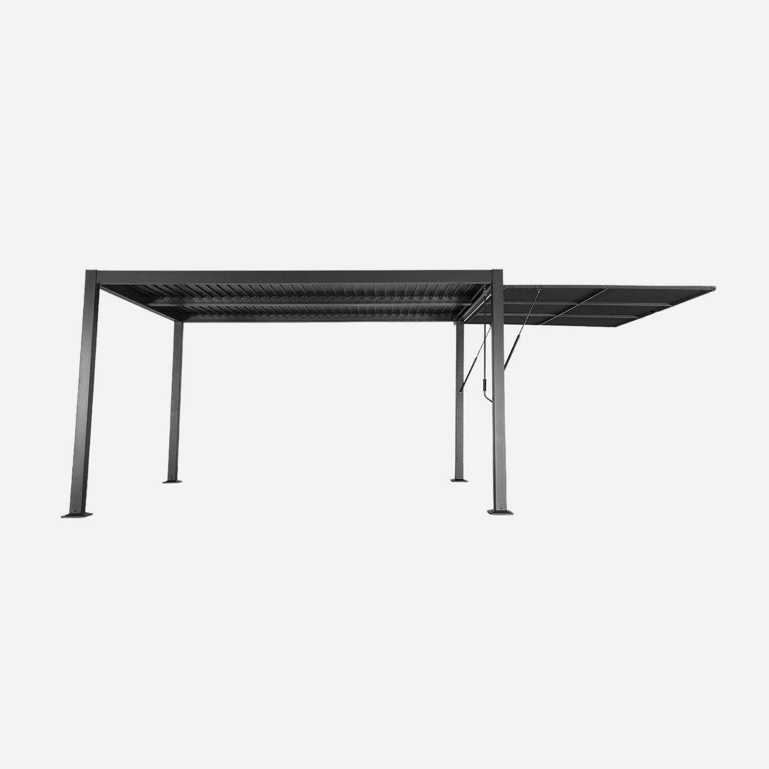 Pergola bioclimatique aluminium et acier 3x3m + auvent 3m anthracite Palace Photo2