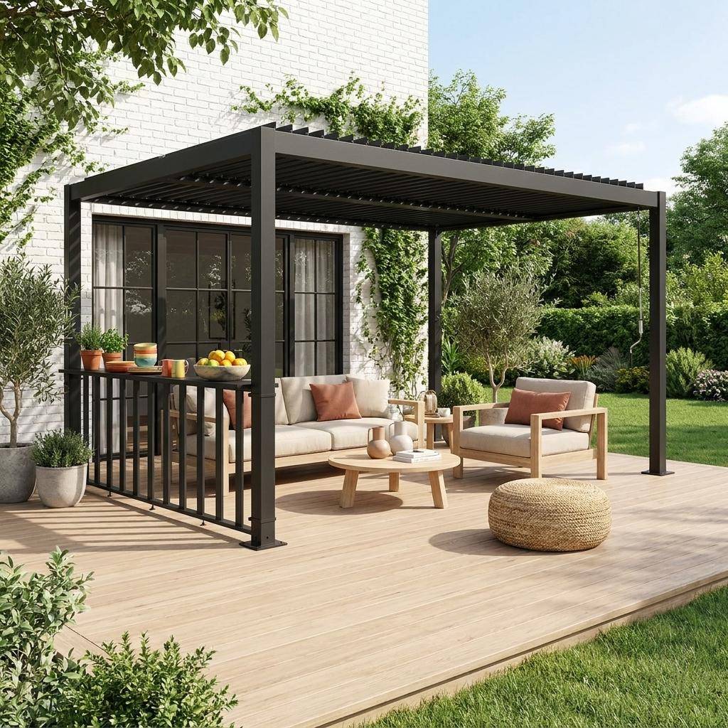 Pérgola bioclimática de aluminio y acero 3x3m + barra 3m  Antracita - 292x292x232 cm Photo1