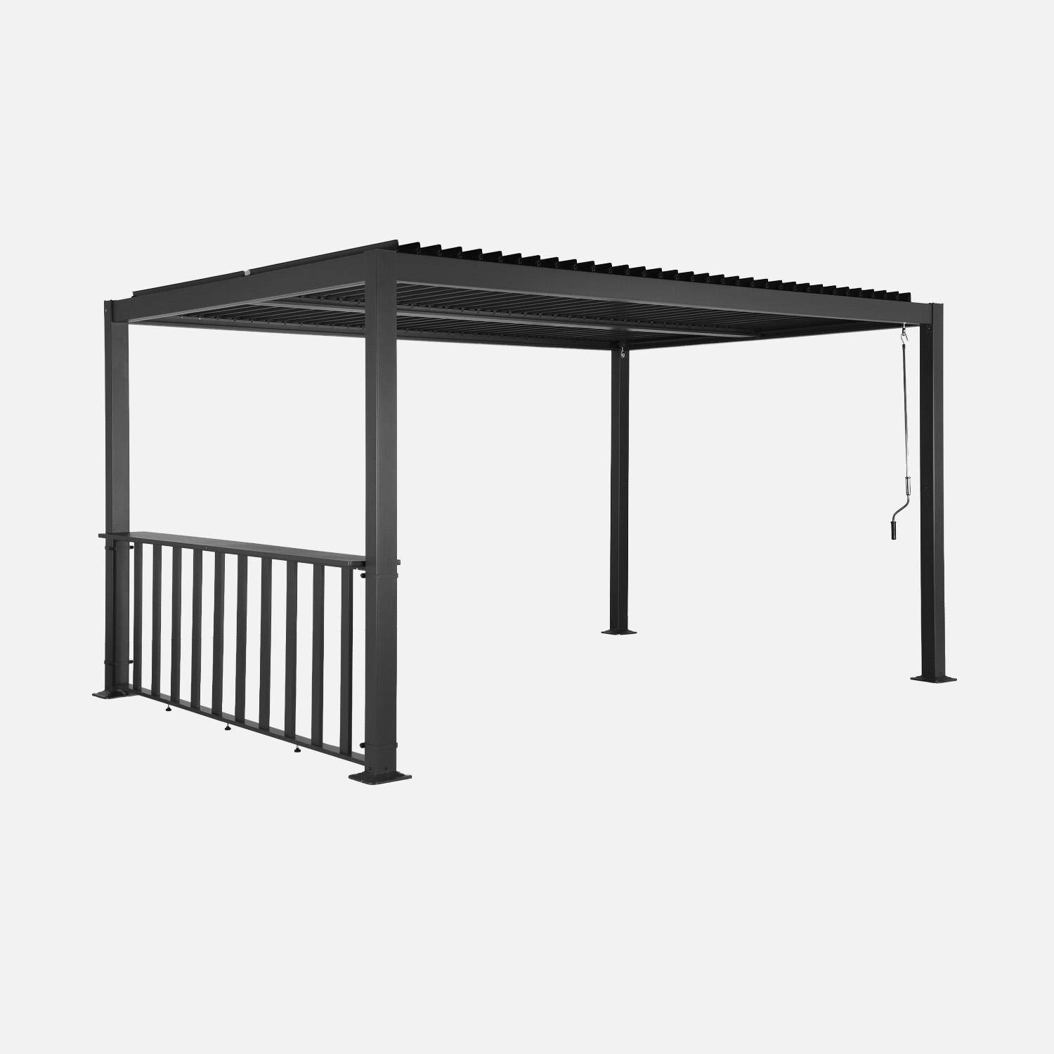 Pergola bioclimatica in alluminio e acciaio 3x3m + ringhiera bassa 3m Palace Antracite - 292x292x232 cm,sweeek,Photo1