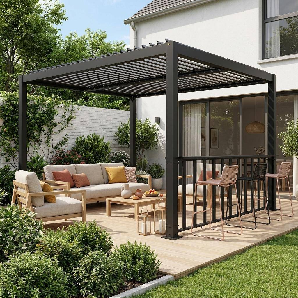 Louvered pergola 4x3m and 3m narrow counter anthracite - Palace Photo1