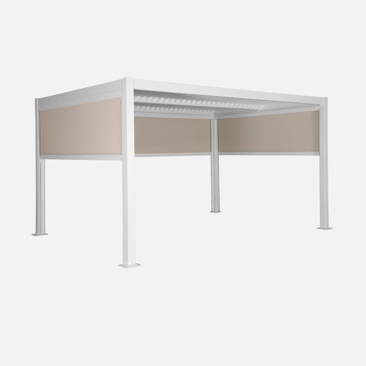 Pergola bioclimatique aluminium et acier 3x4m lames orientables + 2 stores 3m + 1 store 4m PALACE blanc,sweeek,Photo2