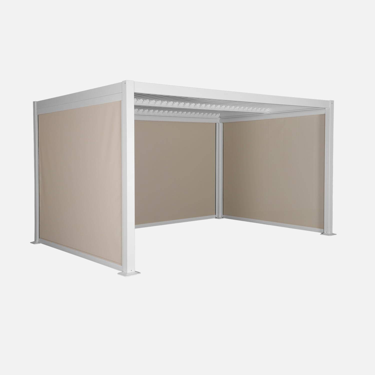 Pergola bioclimatique aluminium et acier 3x4m lames orientables + 2 stores 3m + 1 store 4m PALACE blanc,sweeek,Photo1