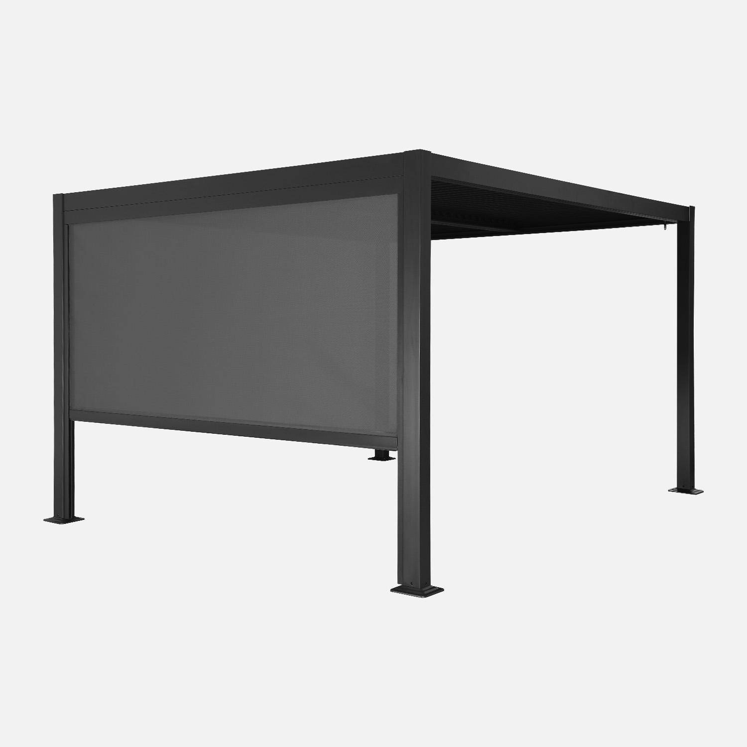 Pergola bioclimatique aluminium et acier 3x3m lames orientables + store 3m PALACE noir Photo1