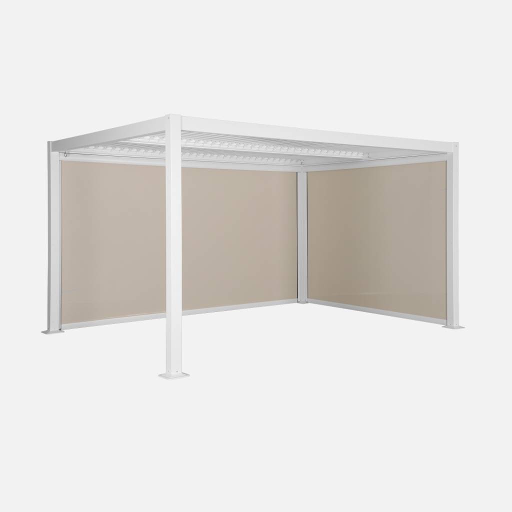Louvered pergola 4 x 3m with a 3m blind and a 4m blind white