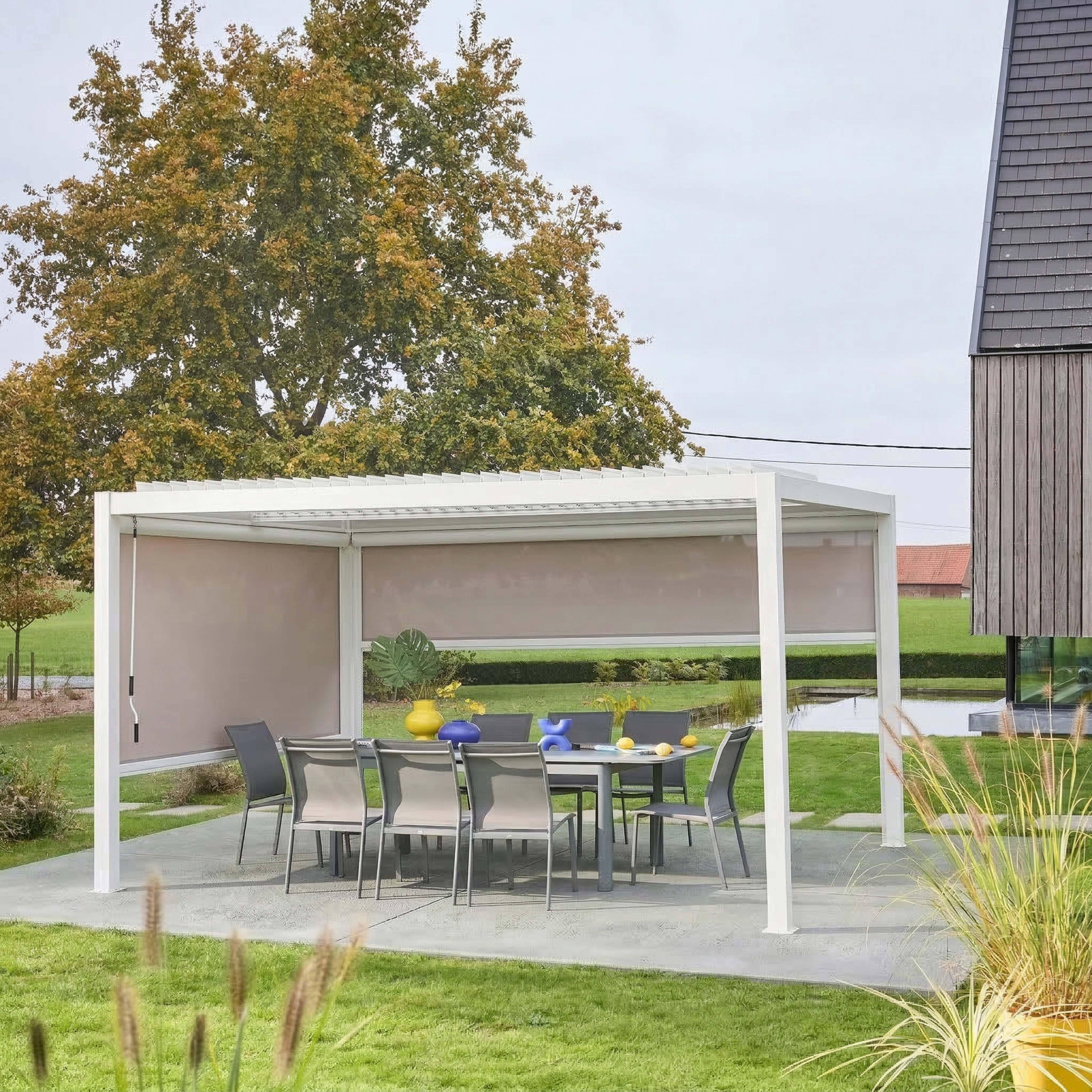 Pérgola bioclimática, alumínio e aço, 3x4m com estore 3m + estore 4m Branco - 300x400x300 cm,sweeek,Photo2