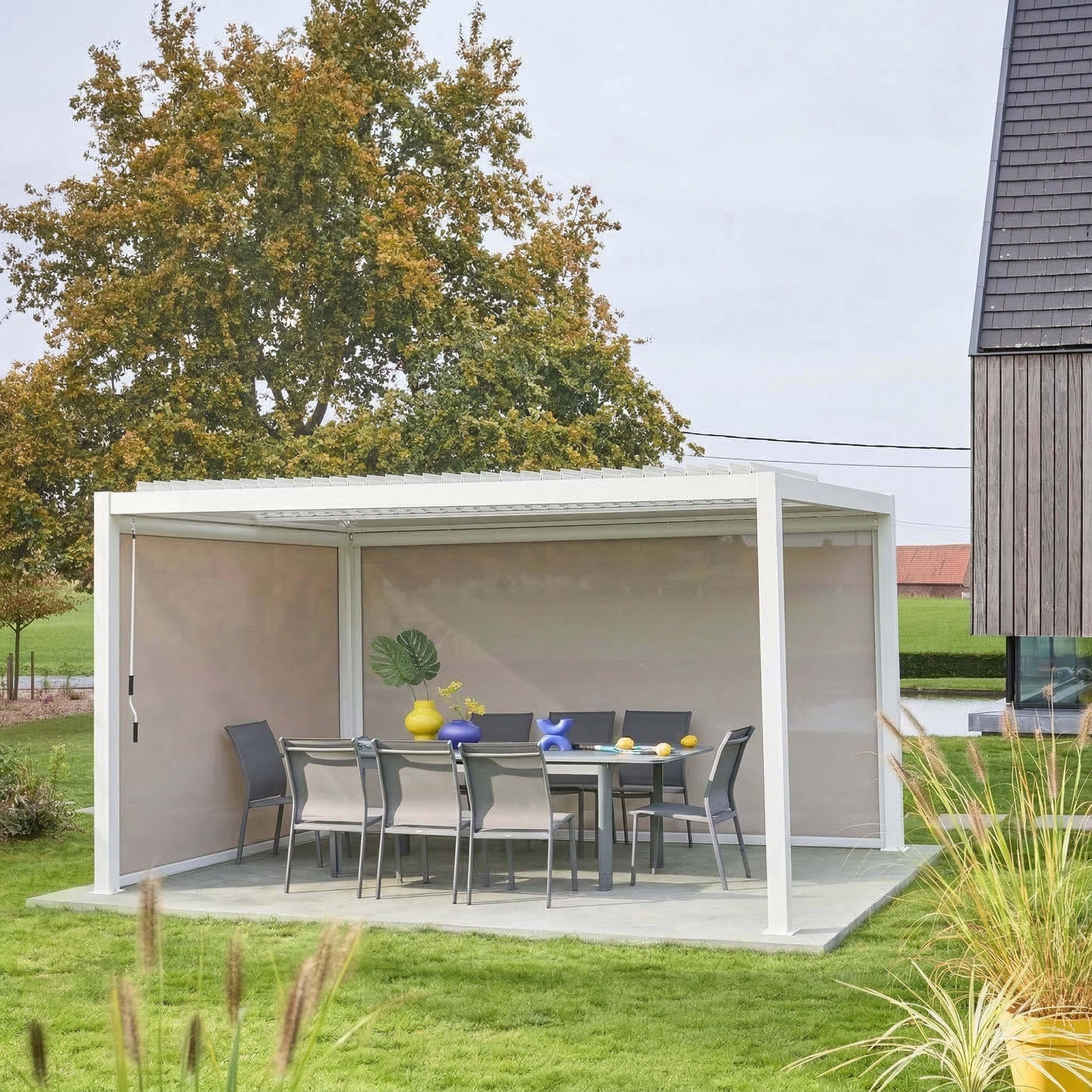 Pérgola bioclimática, alumínio e aço, 3x4m com estore 3m + estore 4m Branco - 300x400x300 cm Photo3