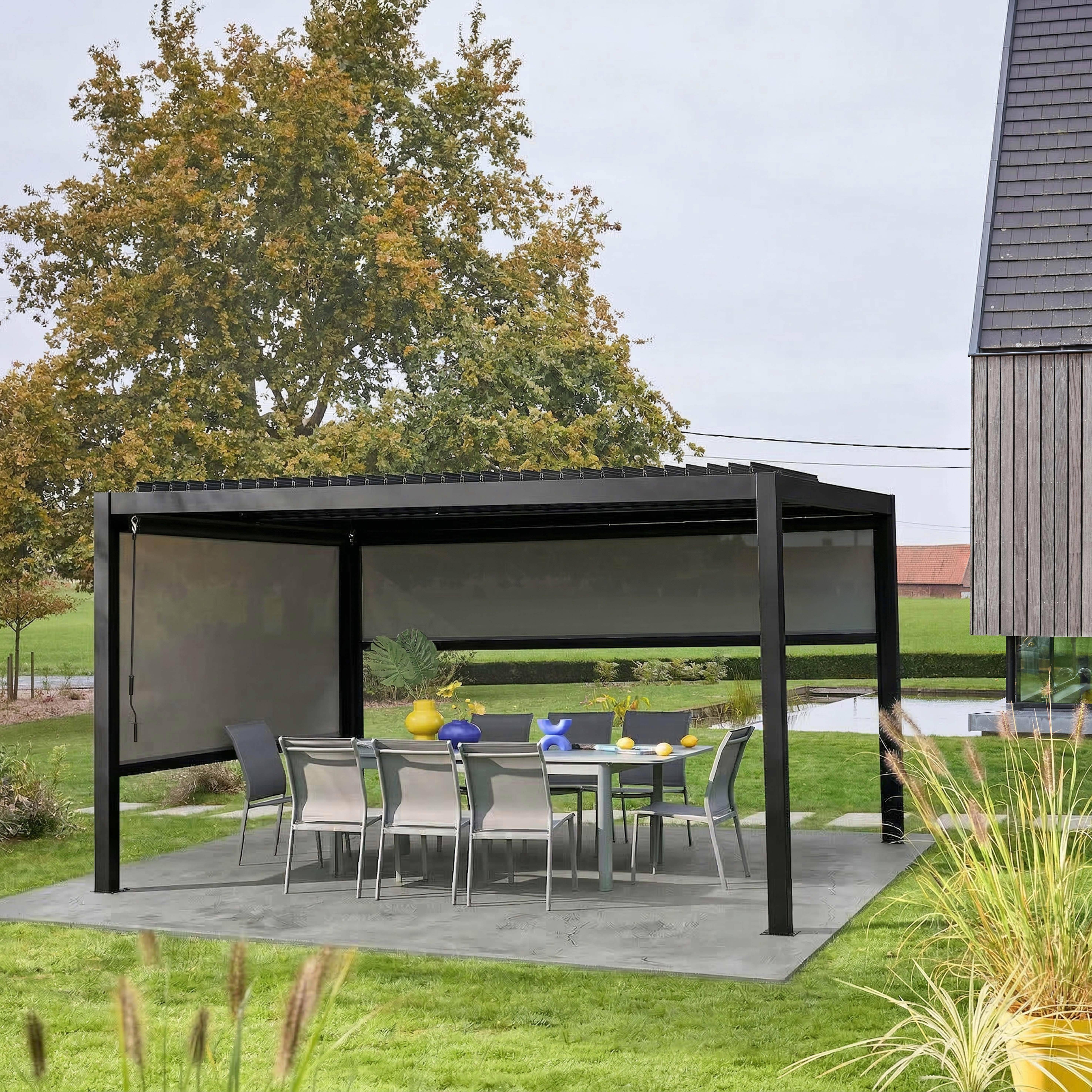 Pérgola bioclimática, alumínio e aço, 3x4m com estore 3m + estore 4m Preto - 300x400x300 cm Photo1