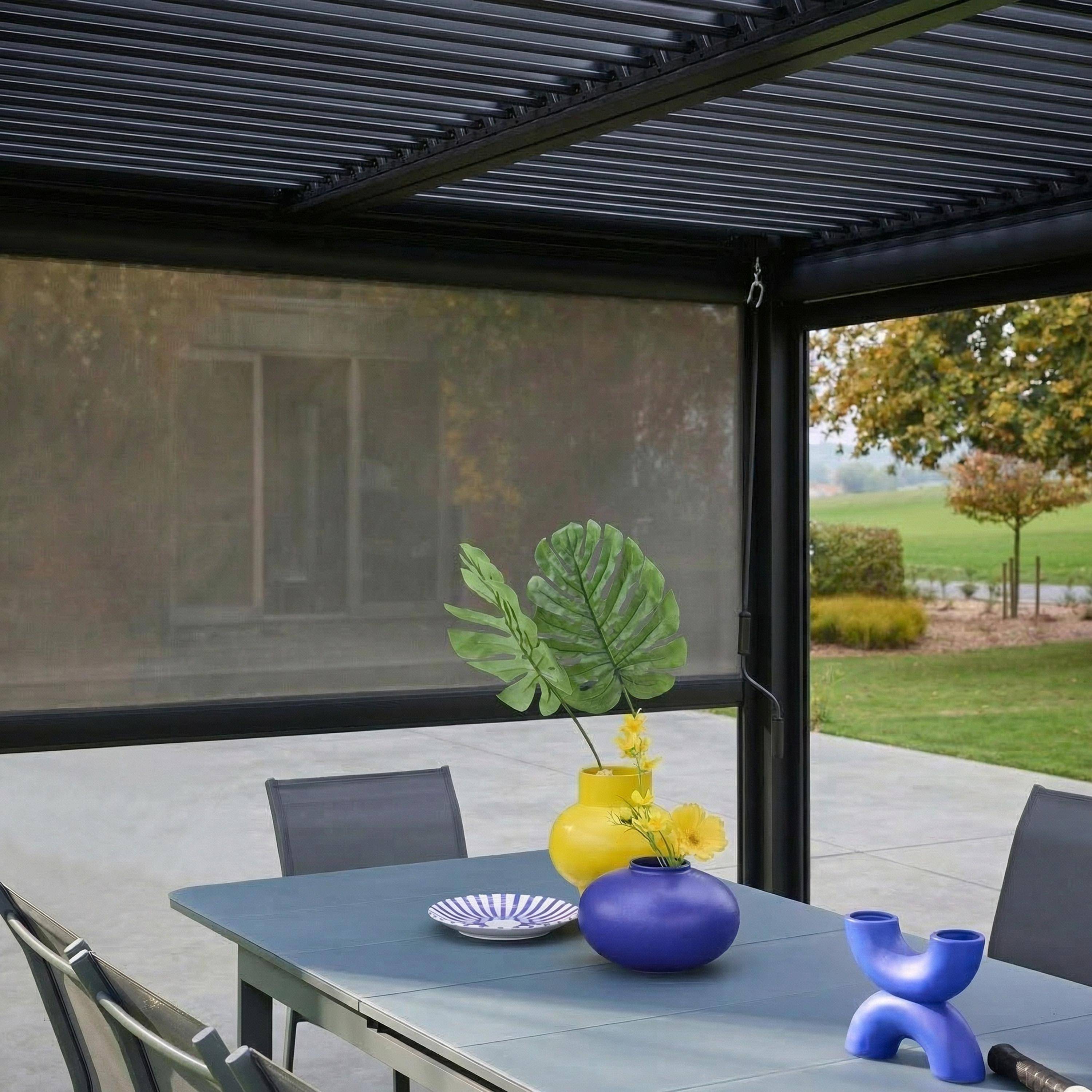 Pérgola bioclimática, alumínio e aço, 3x4m com estore 3m + estore 4m Preto - 300x400x300 cm Photo3