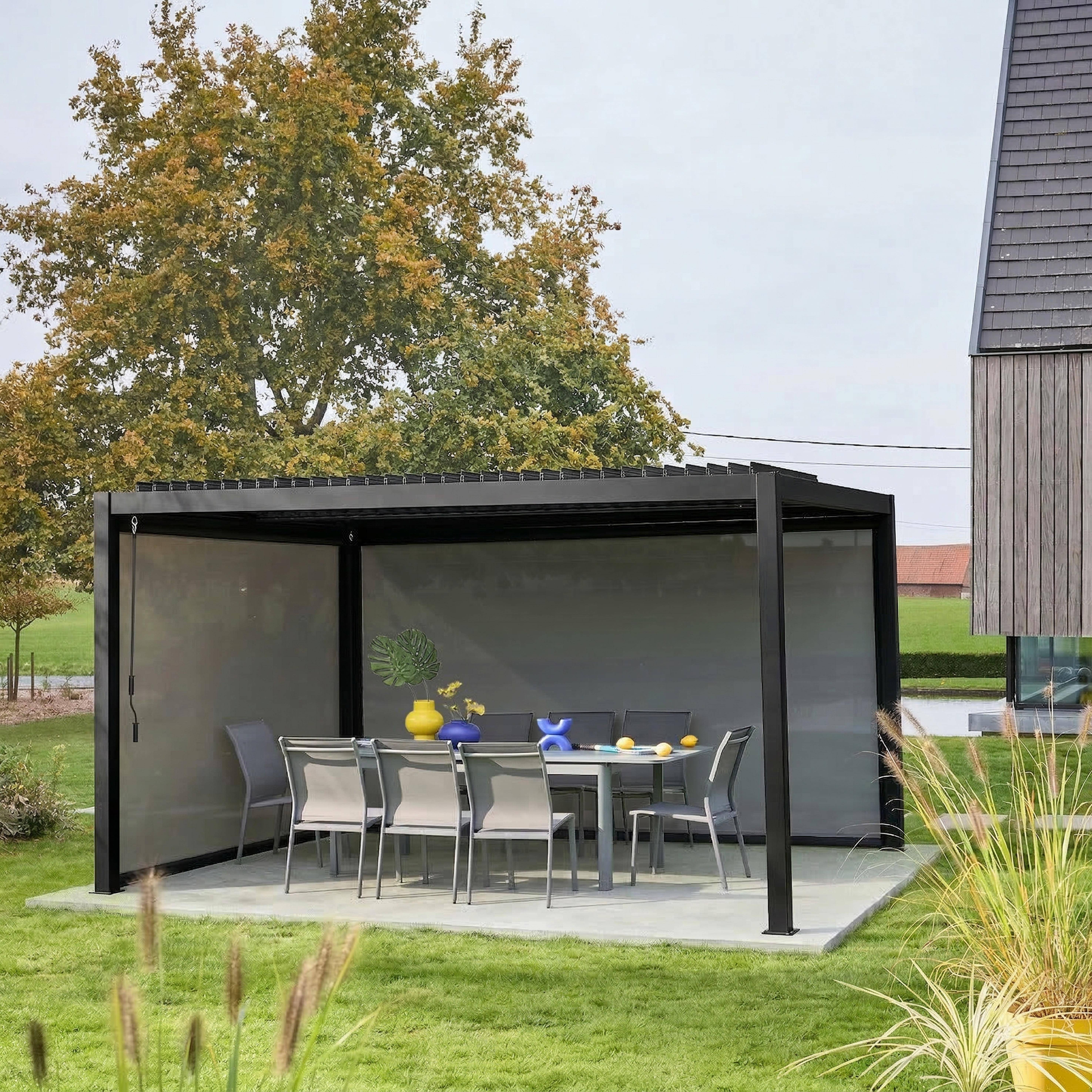 Pérgola bioclimática, alumínio e aço, 3x4m com estore 3m + estore 4m Preto - 300x400x300 cm Photo2