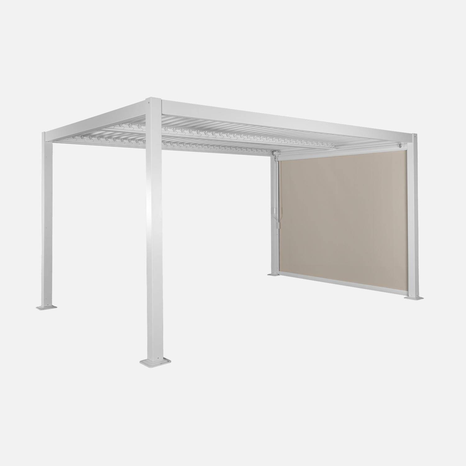 Pergola bioclimatique aluminium et acier 3x4m lames orientables + store 3m PALACE blanc Photo1