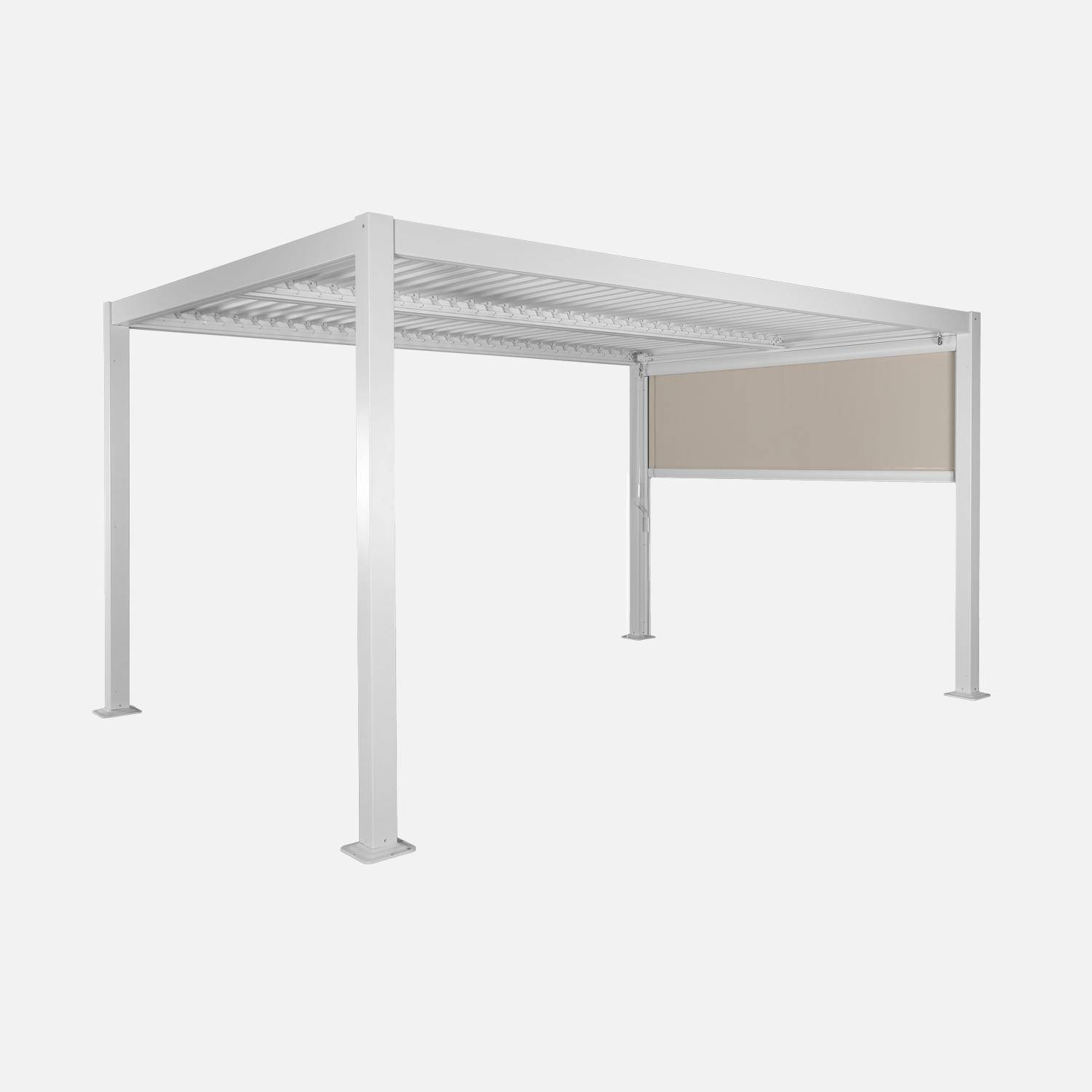 Pergola met lamellendak 4x3m staal en aluminium met verstelbare lamellen en zonnescherm 3m wit - Palace,sweeek,Photo4