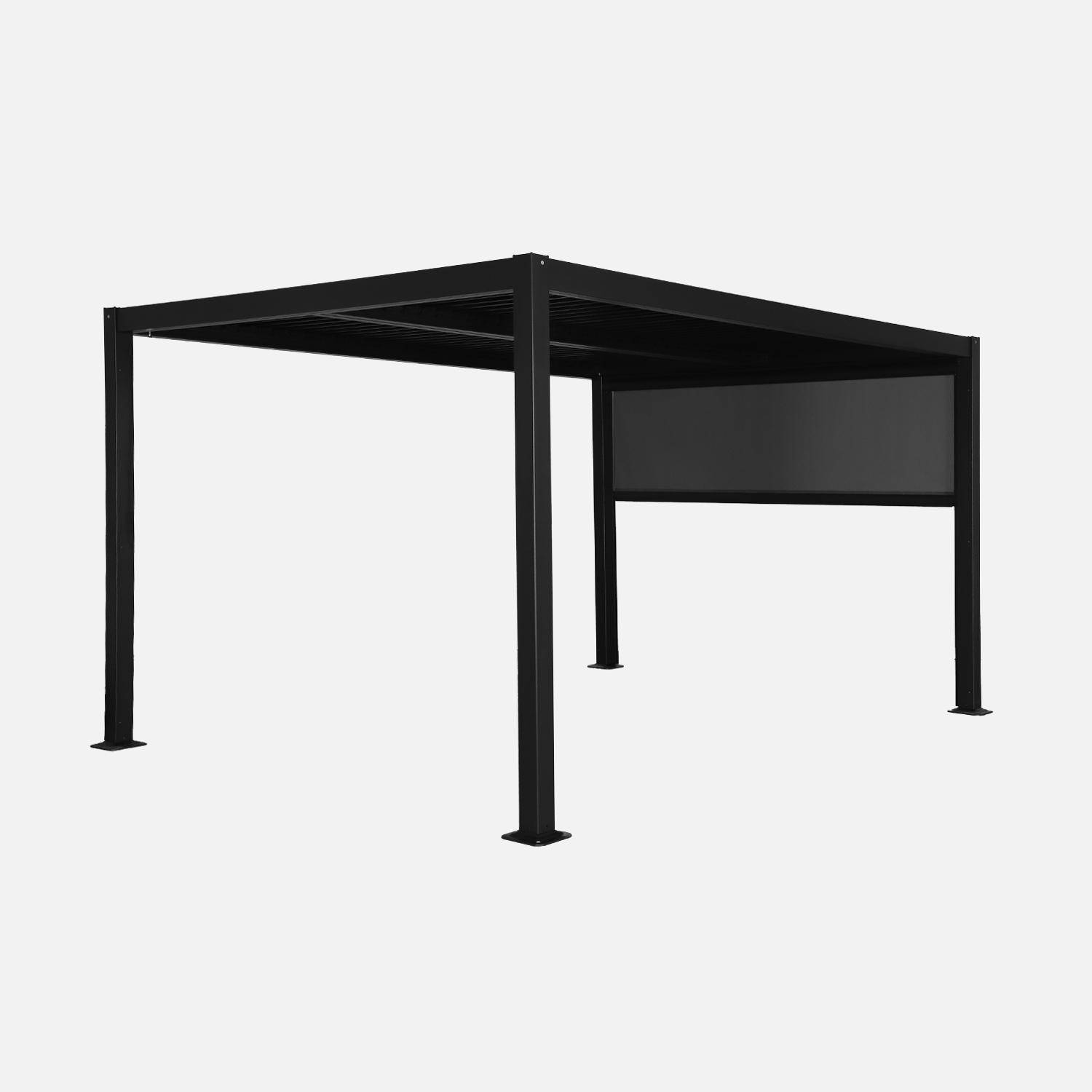 Pergola bioclimatique aluminium et acier 3x4m lames orientables + store 3m PALACE noir Photo2