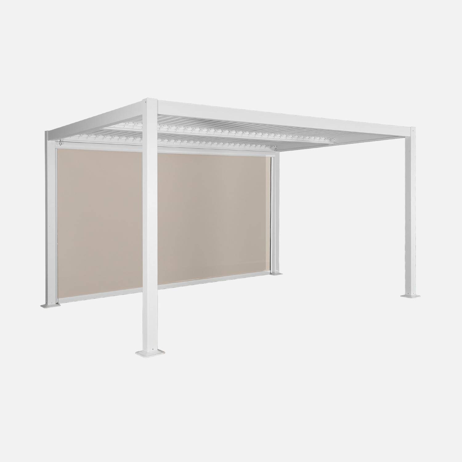 Pergola bioclimatique aluminium et acier 3x4m lames orientables + store 4m PALACE blanc,sweeek,Photo1