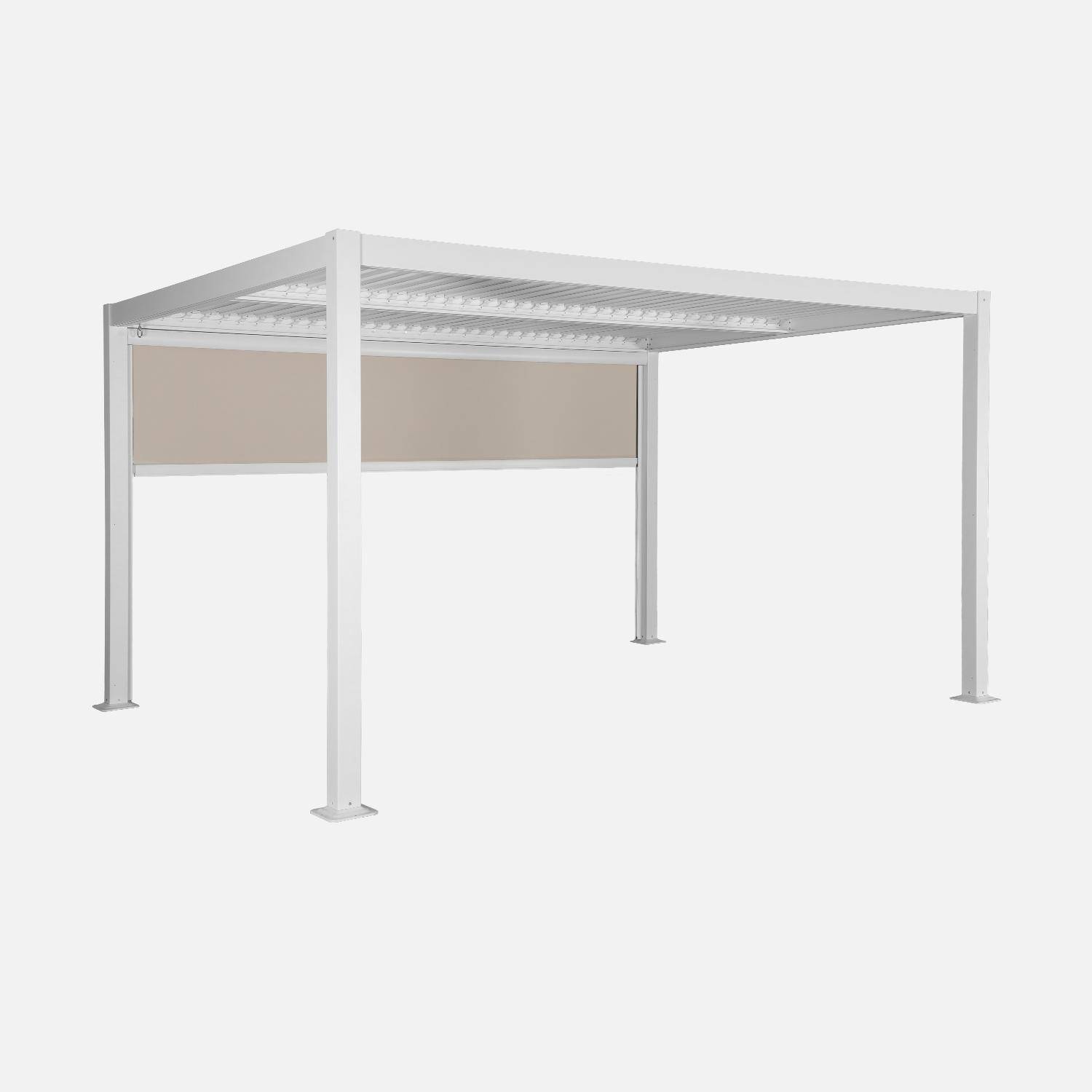 Pergola bioclimatique aluminium et acier 3x4m lames orientables + store 4m PALACE blanc,sweeek,Photo2