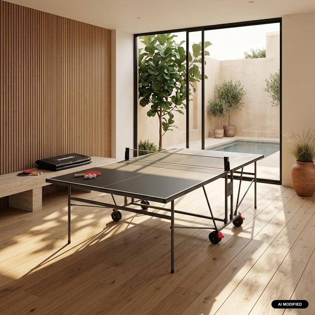Indoor table tennis table with 2 bats, 3 balls and protective cover grey 274x152x76 cm Photo1