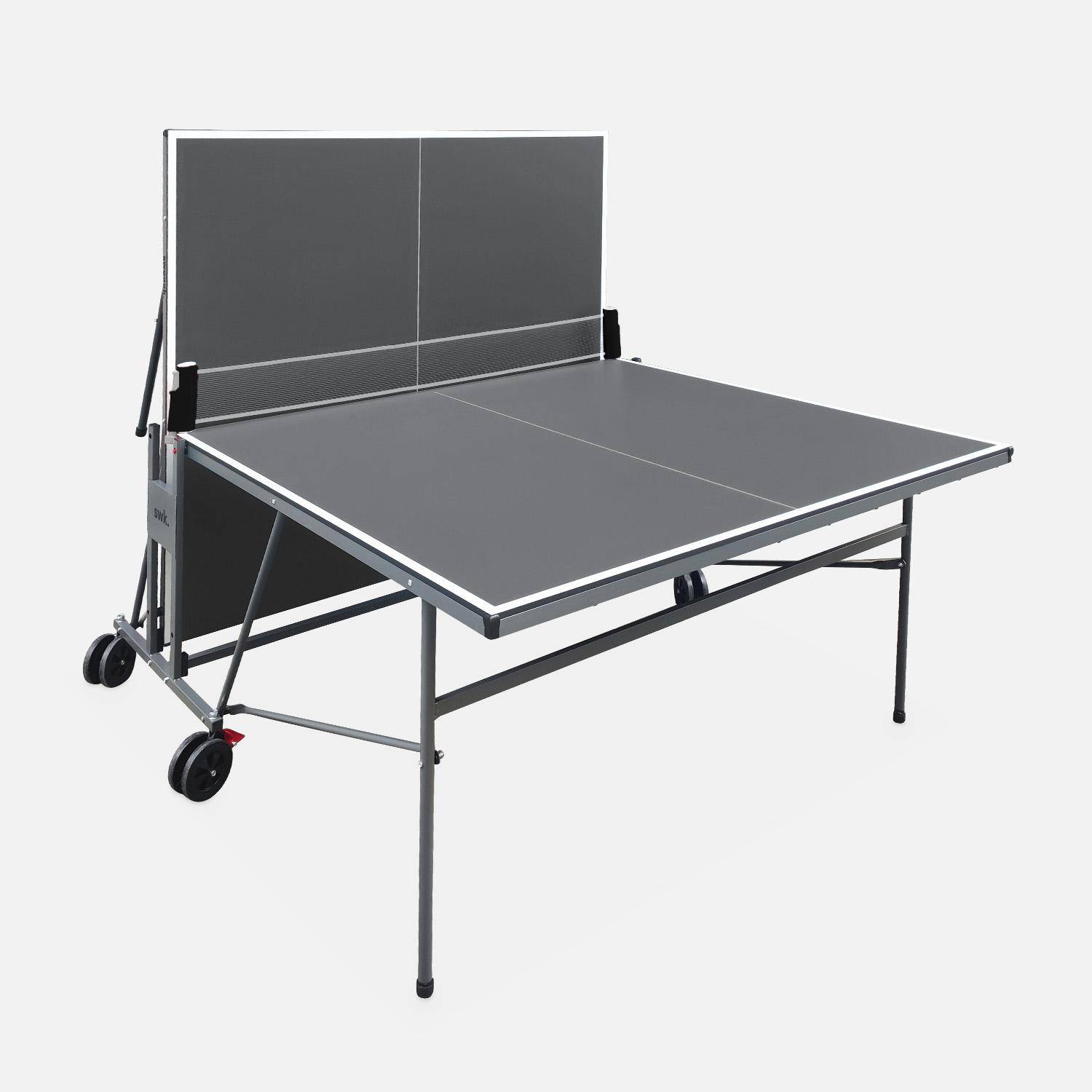 Table de ping pong INDOOR gris - table pliable avec 4 raquettes et 6 balles Photo2