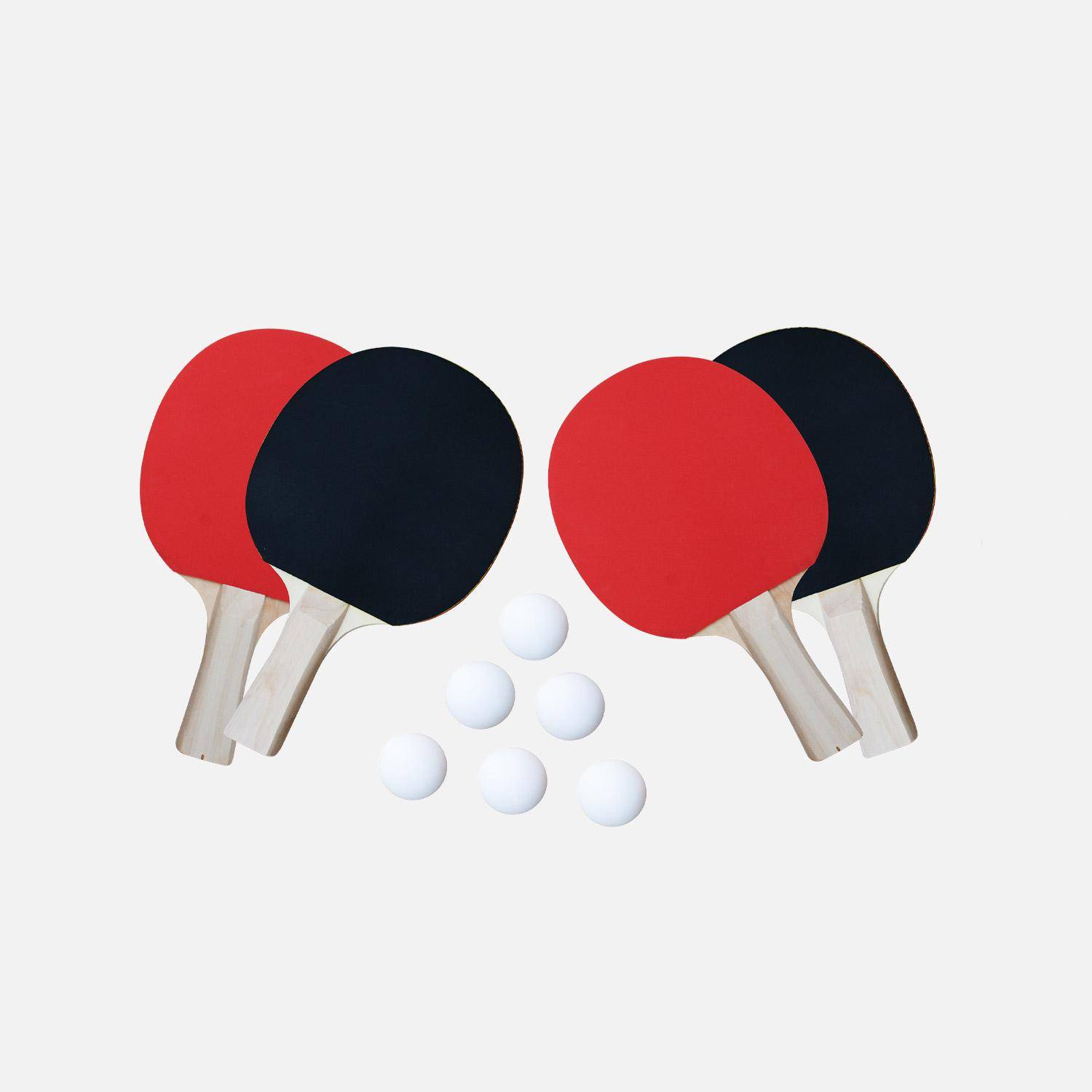 Mini mesa de ping pong interior plegable con 4 raquetas y 6 pelotas, 150cm Negro - 150x75x68 cm Photo5