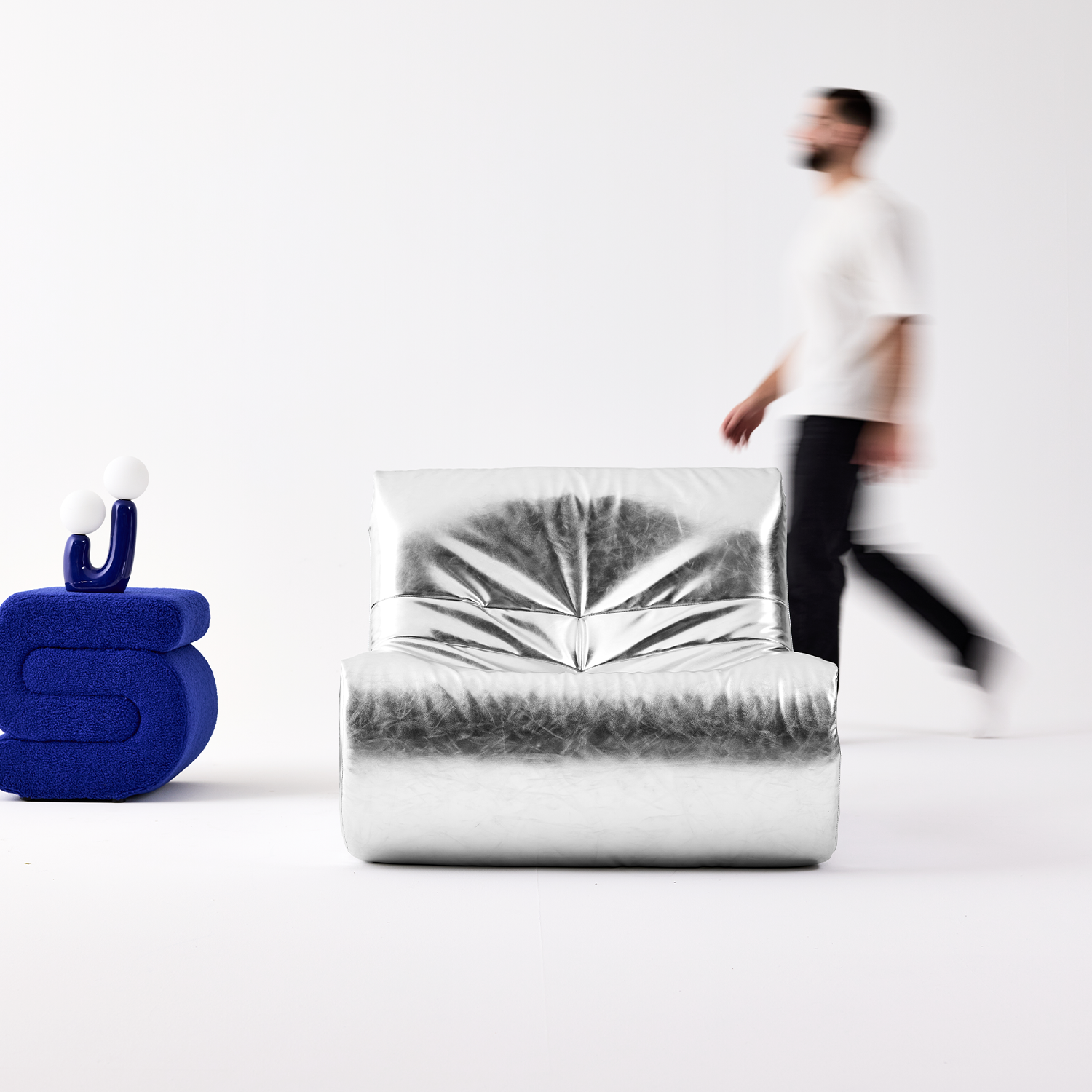 Retro fauteuil kunstleer 1 zitplaats zilverkleurig - Sokol Silver Photo9