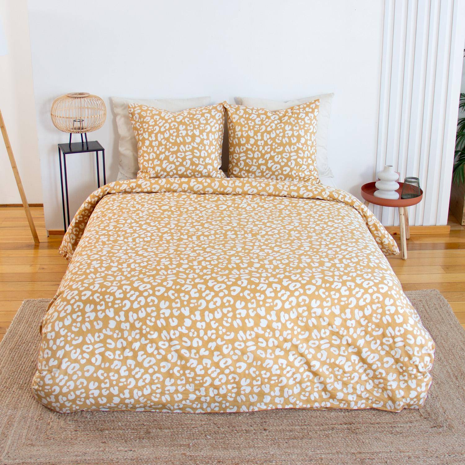 ropa de cama de algodón con estampado de leopardo amarillo, 2 plazas  - 260x240x0.5 cm,sweeek,Photo1