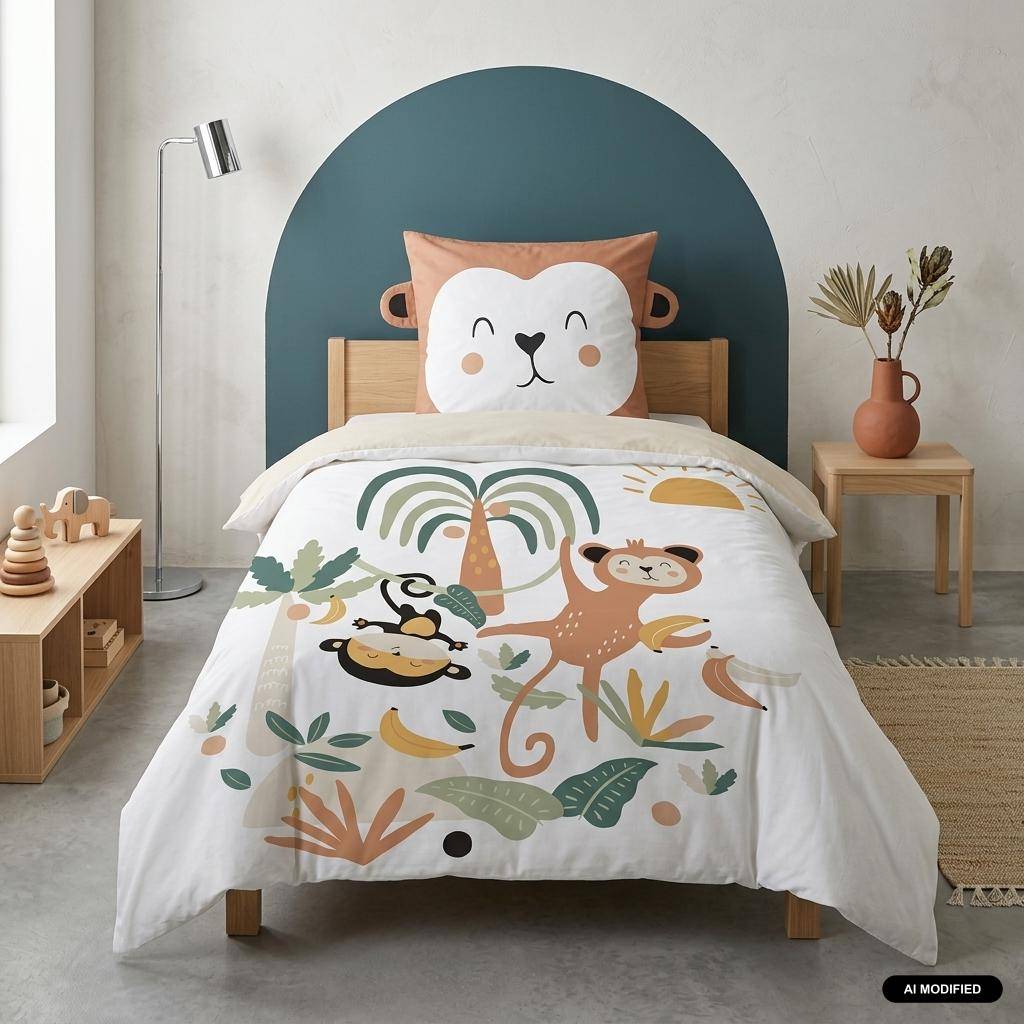 Set biancheria da letto in microfibra reversibile con stampa di scimmie, 140cm - 140x200x0.5 cm Photo1