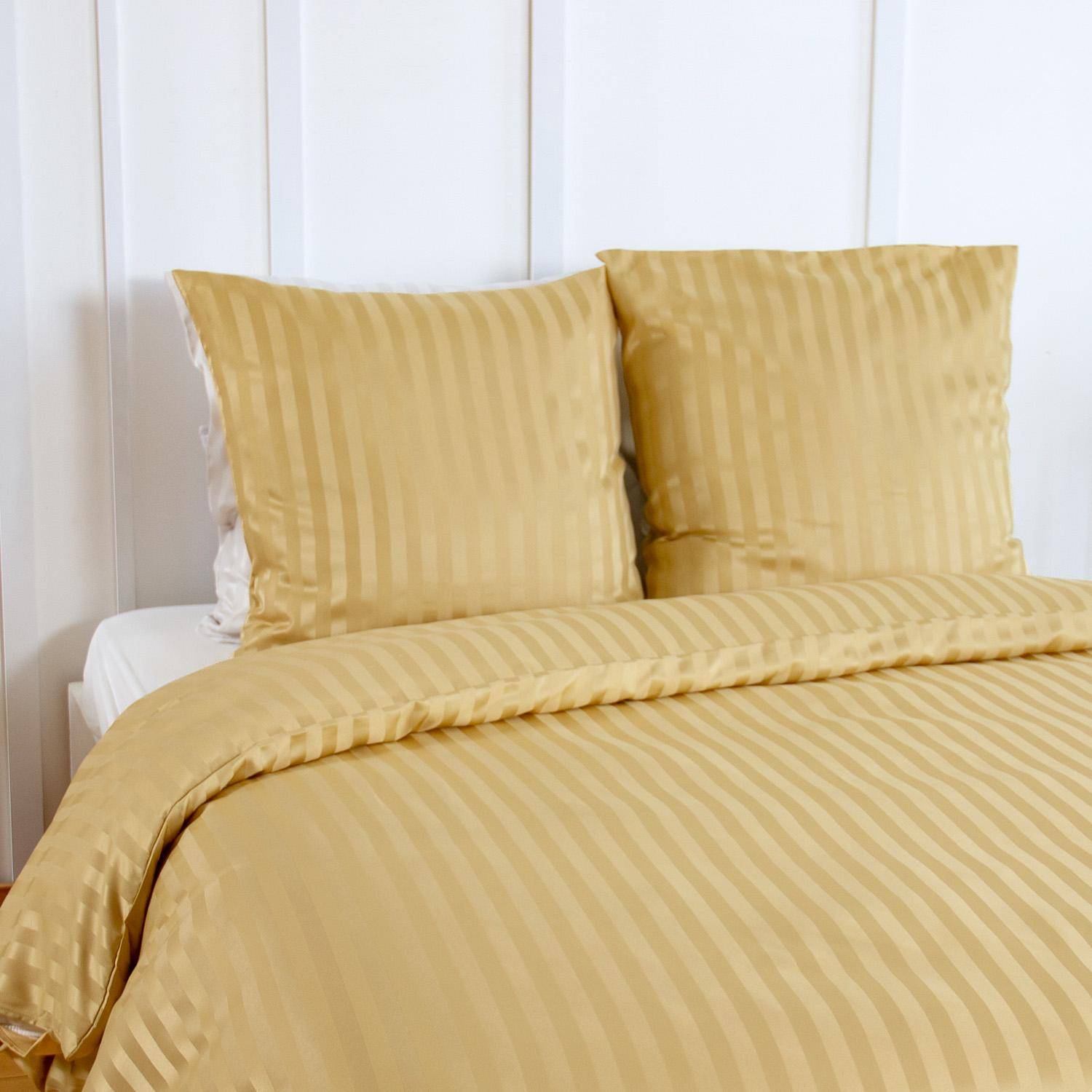 Polyester satijn-effect beddengoed met fijne strepen 2-persoons geel 260x240cm - Andrea,sweeek,Photo2