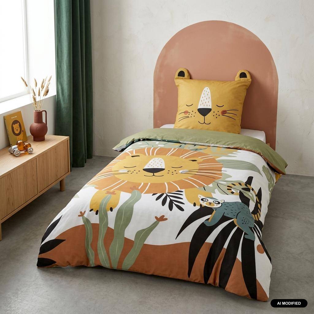 Parure de lit microfibre réversible imprimé savane 1 place 140x200cm - Oscar Photo1