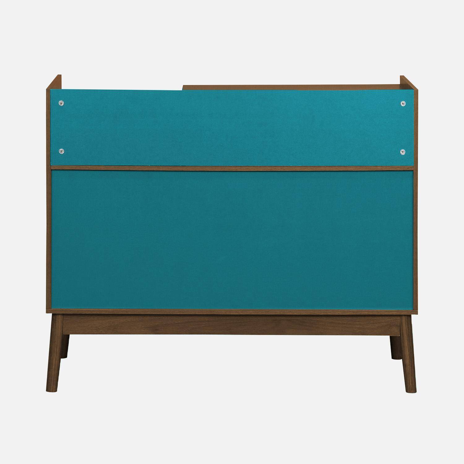 Vintage vinyl meubel met donkere houtlook en blauwe achterwand 100cm - Nepal,sweeek,Photo3