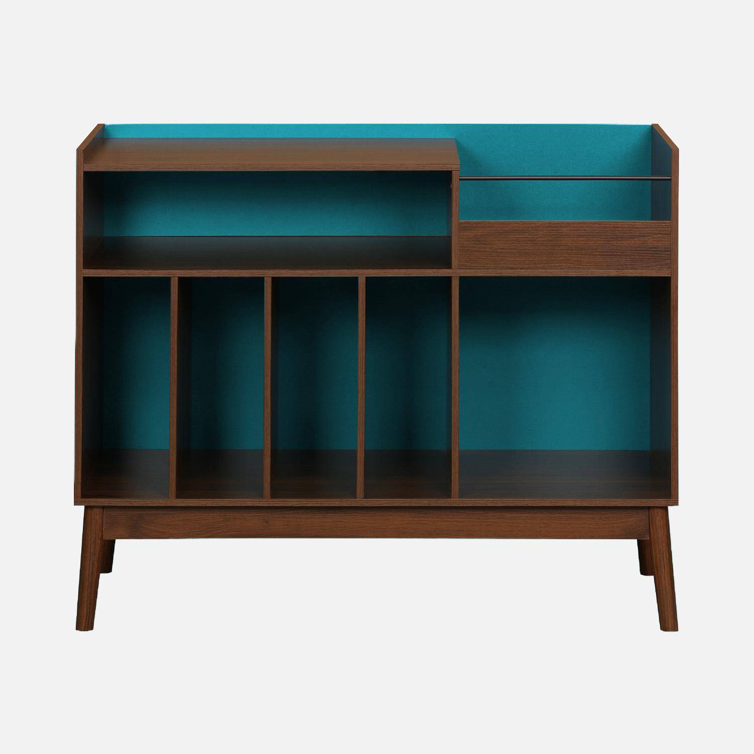 Vintage vinyl meubel met donkere houtlook en blauwe achterwand 100cm - Nepal,sweeek,Photo2