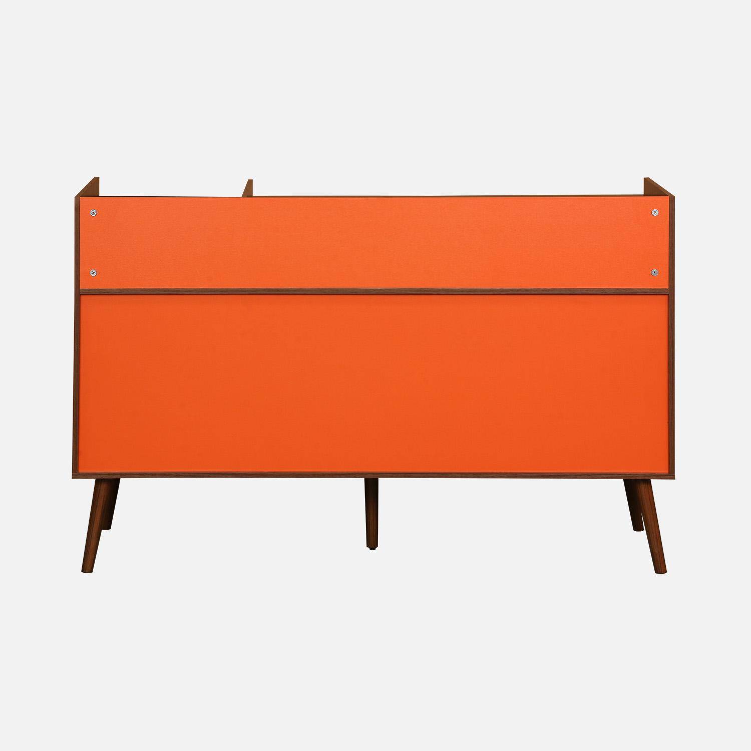 Vintage XL vinyl meubel met donkere houtlook en oranje achterwand 130cm - Nepal Photo4