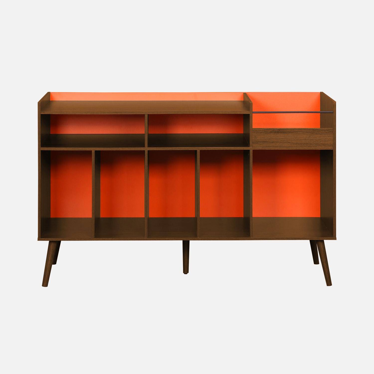 Vintage XL vinyl meubel met donkere houtlook en oranje achterwand 130cm - Nepal,sweeek,Photo3