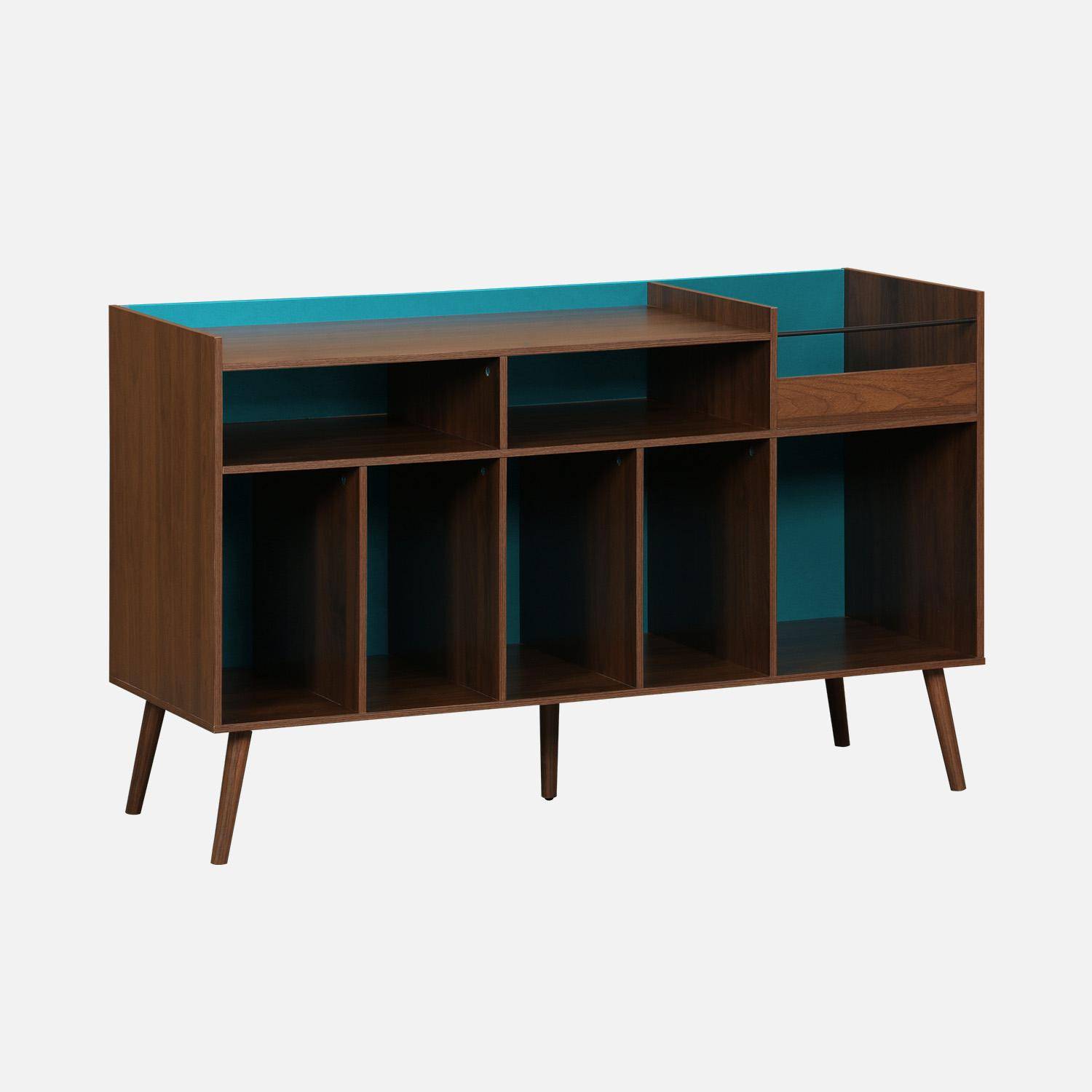 Vintage XL vinyl meubel met donkere houtlook en blauwe achterwand 130cm - Nepal,sweeek,Photo1