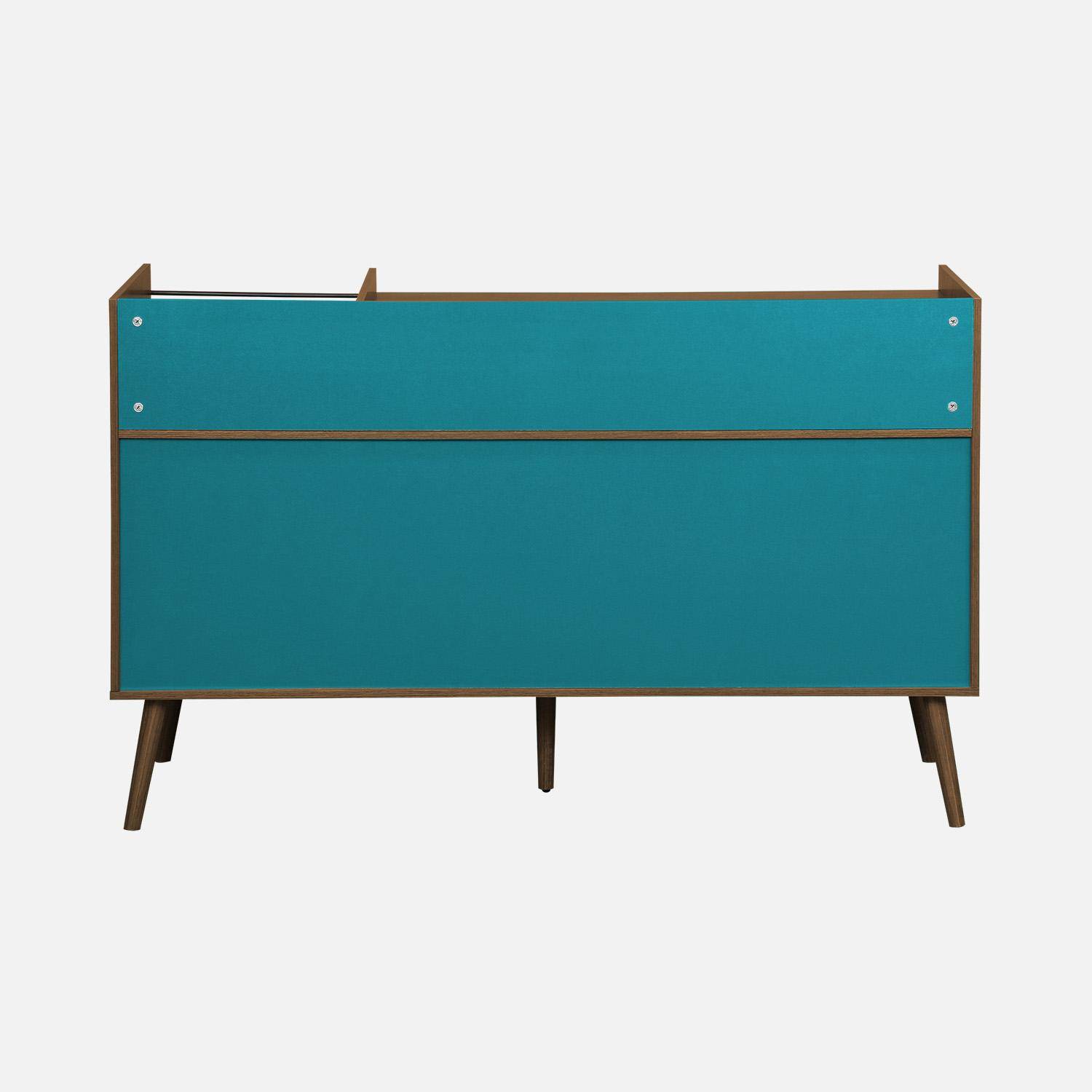 Vintage XL vinyl meubel met donkere houtlook en blauwe achterwand 130cm - Nepal,sweeek,Photo3