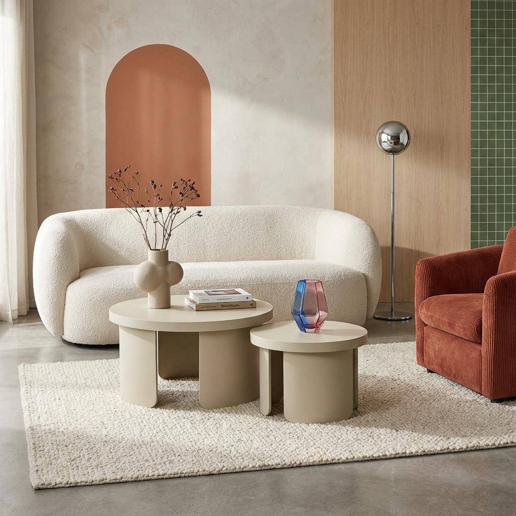 Set de 2 tables basses gigognes rondes beige - Luma,sweeek,Photo1