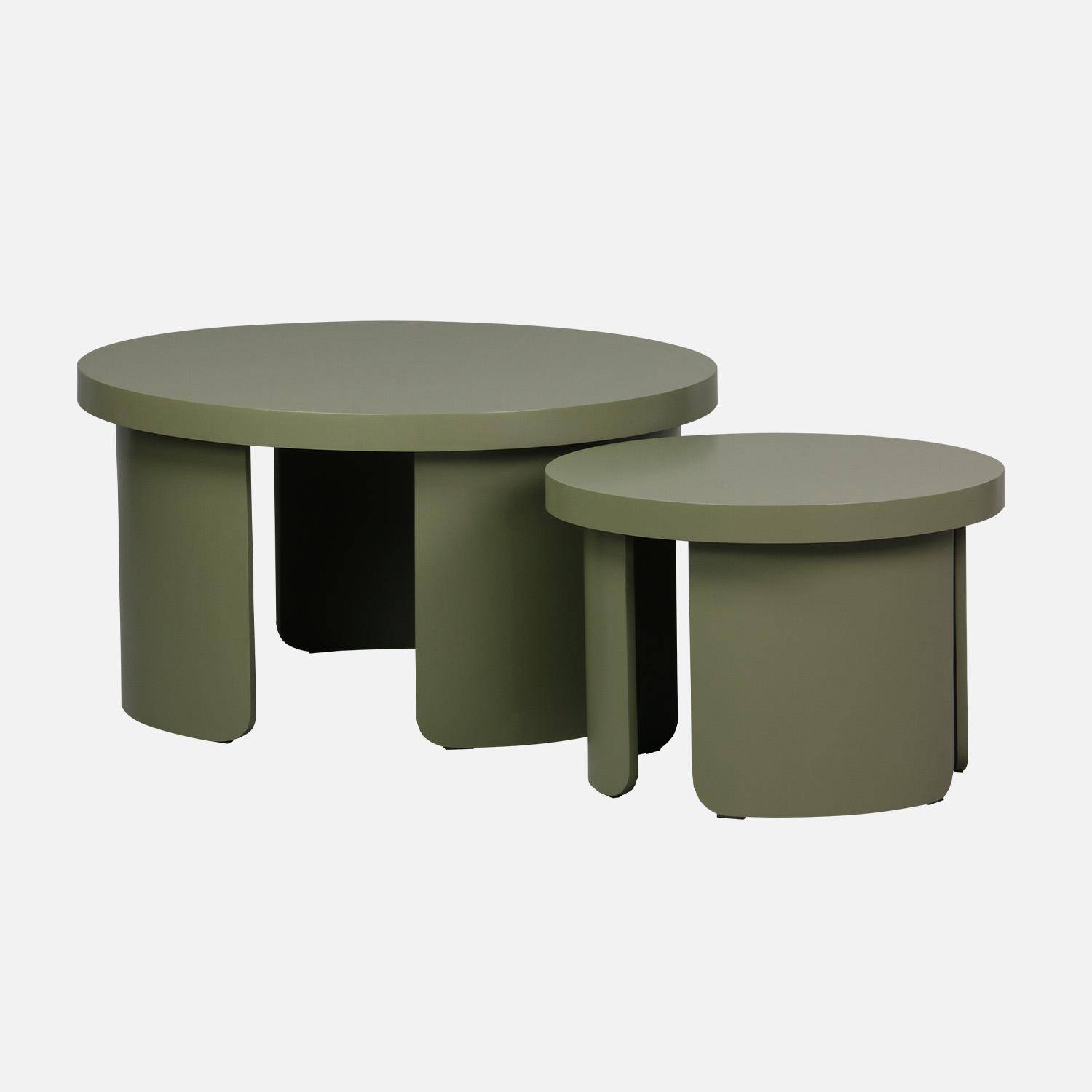 Mesas de centro nido redondas, set de 2 Verde kaki - 70x70x38 cm,sweeek,Photo5