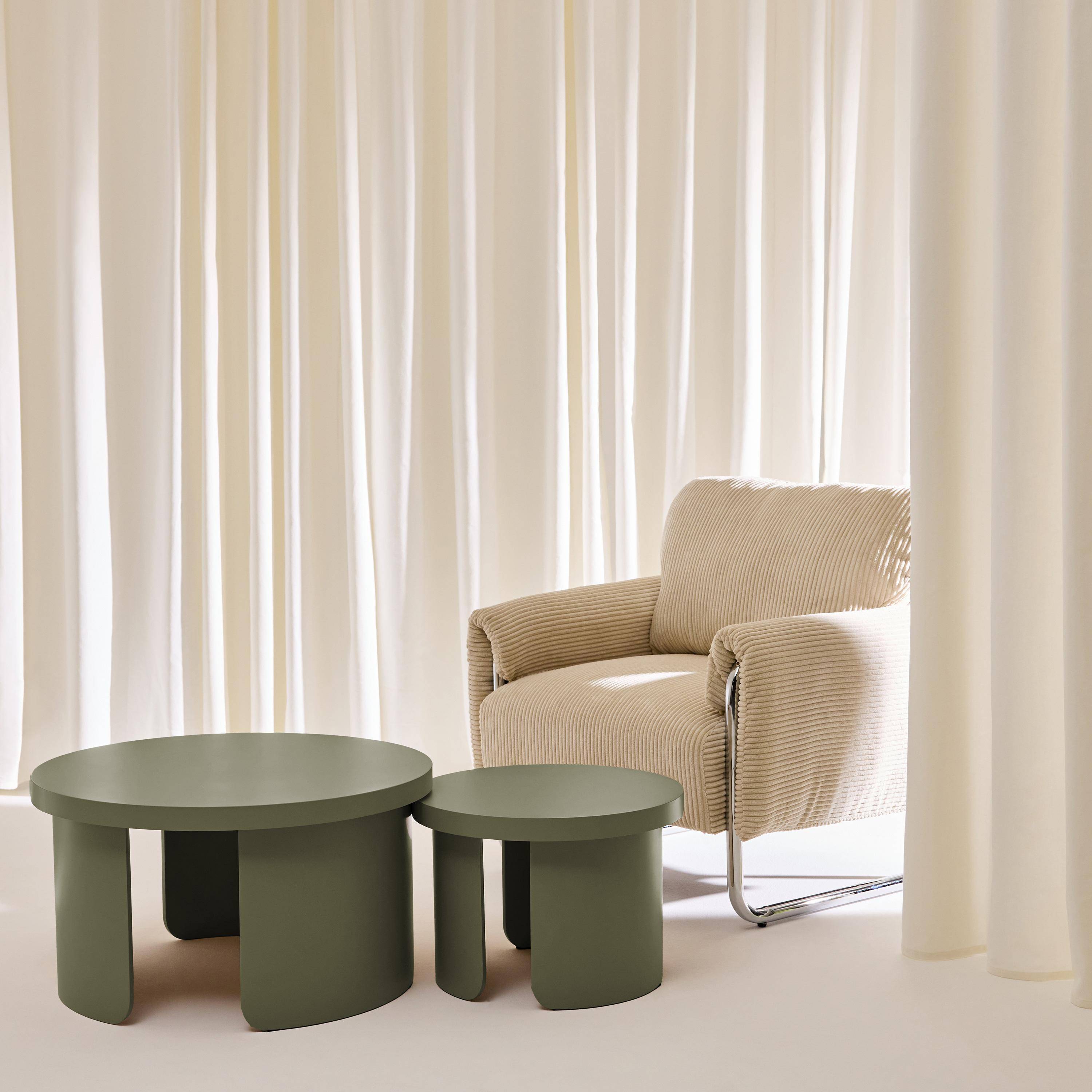 Mesas de centro nido redondas, set de 2 Verde kaki - 70x70x38 cm,sweeek,Photo2