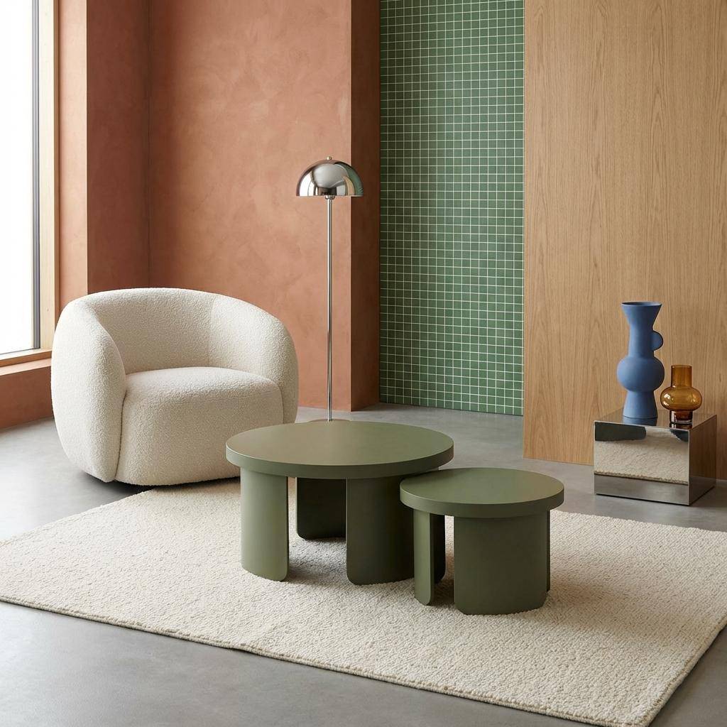 Set de 2 tables basses gigognes rondes kaki - Luma,sweeek,Photo1