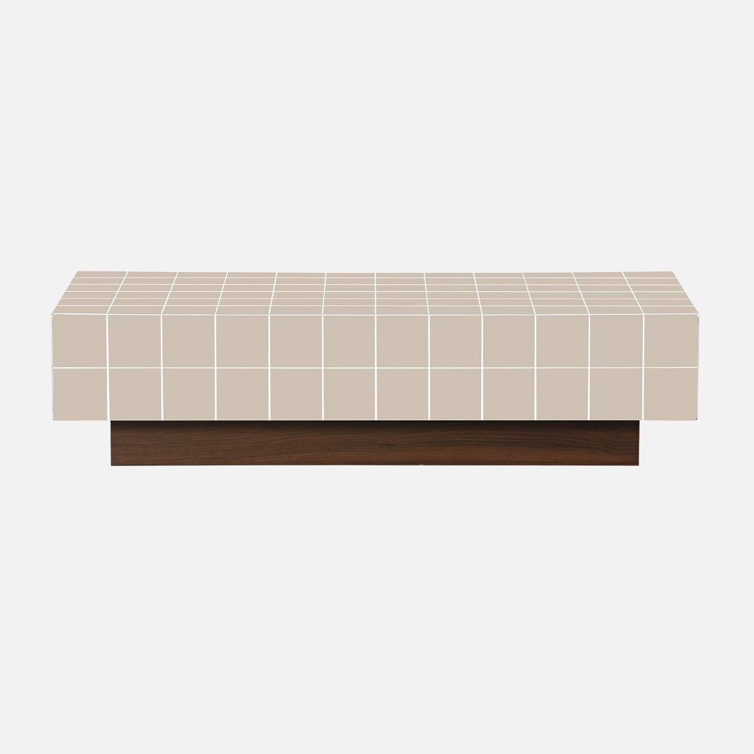 Mesa de centro com padrão de azulejos em imitação de cerâmica mate Bege - 120x60x30 cm Photo3