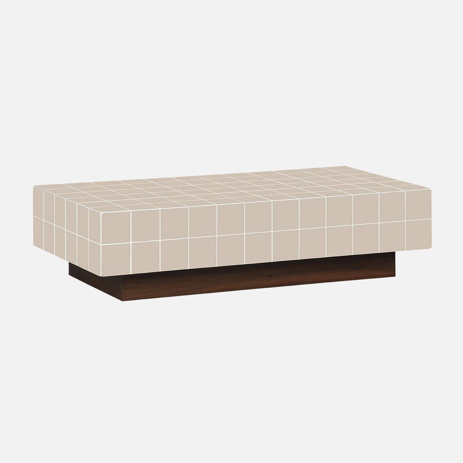 Mesa de centro com padrão de azulejos em imitação de cerâmica mate Bege - 120x60x30 cm Photo2